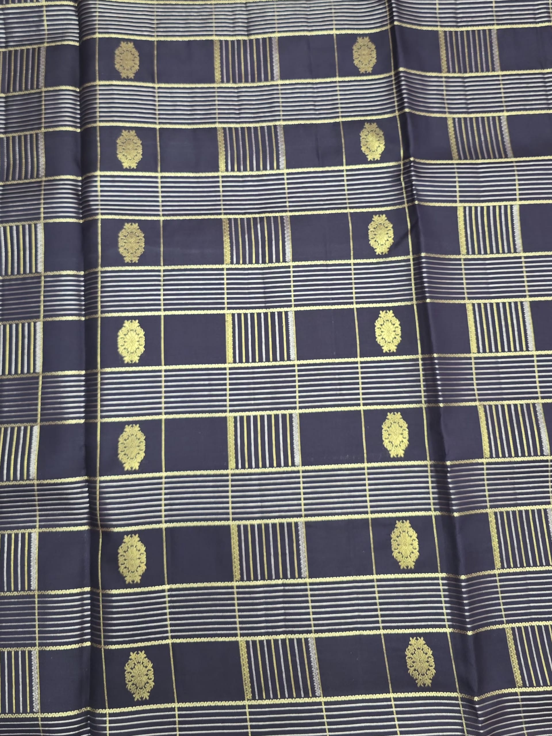 Handloom Navy Blue And Peach Silk Saree — view 6