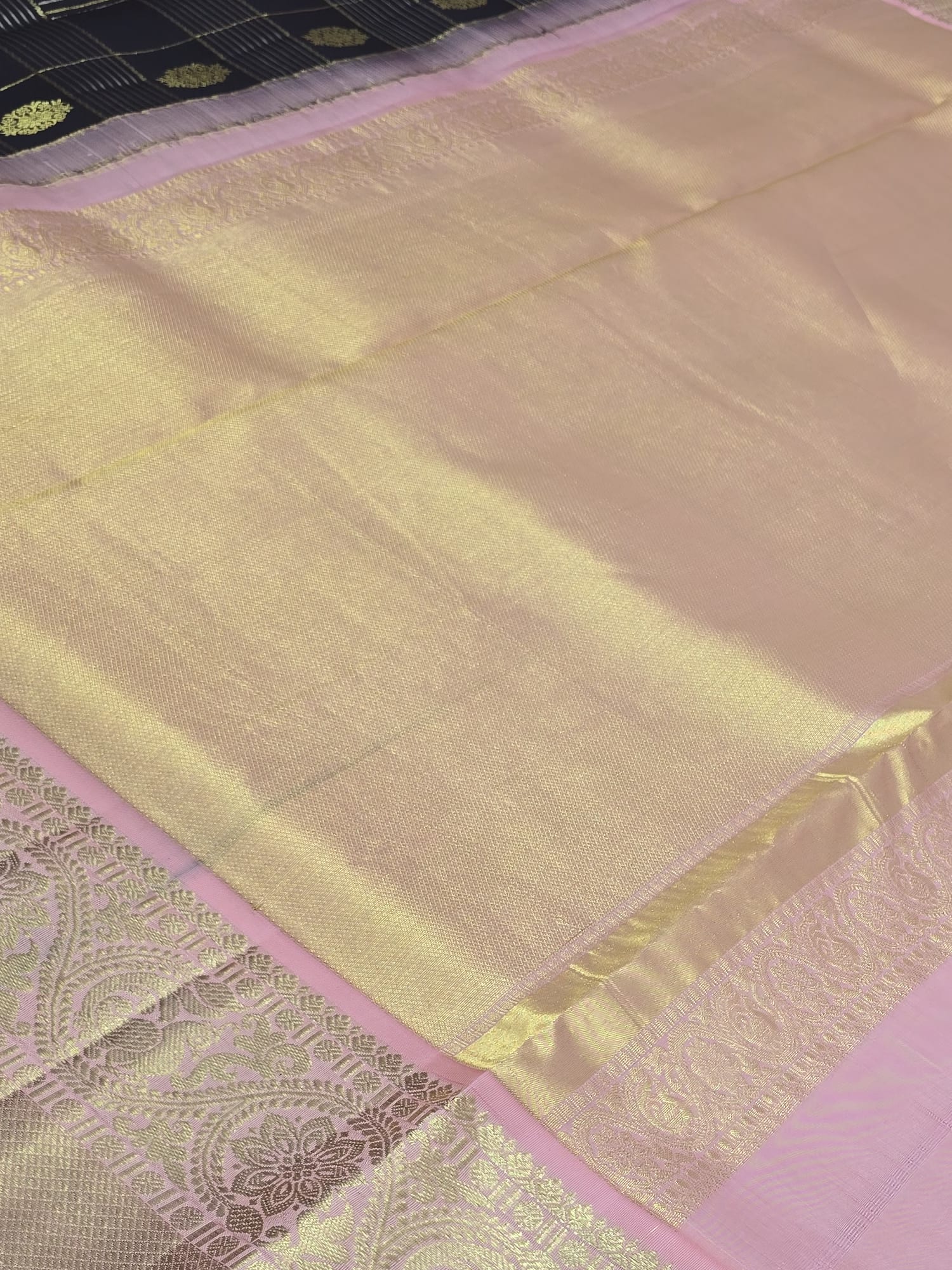 Handloom Navy Blue And Peach Silk Saree — view 4