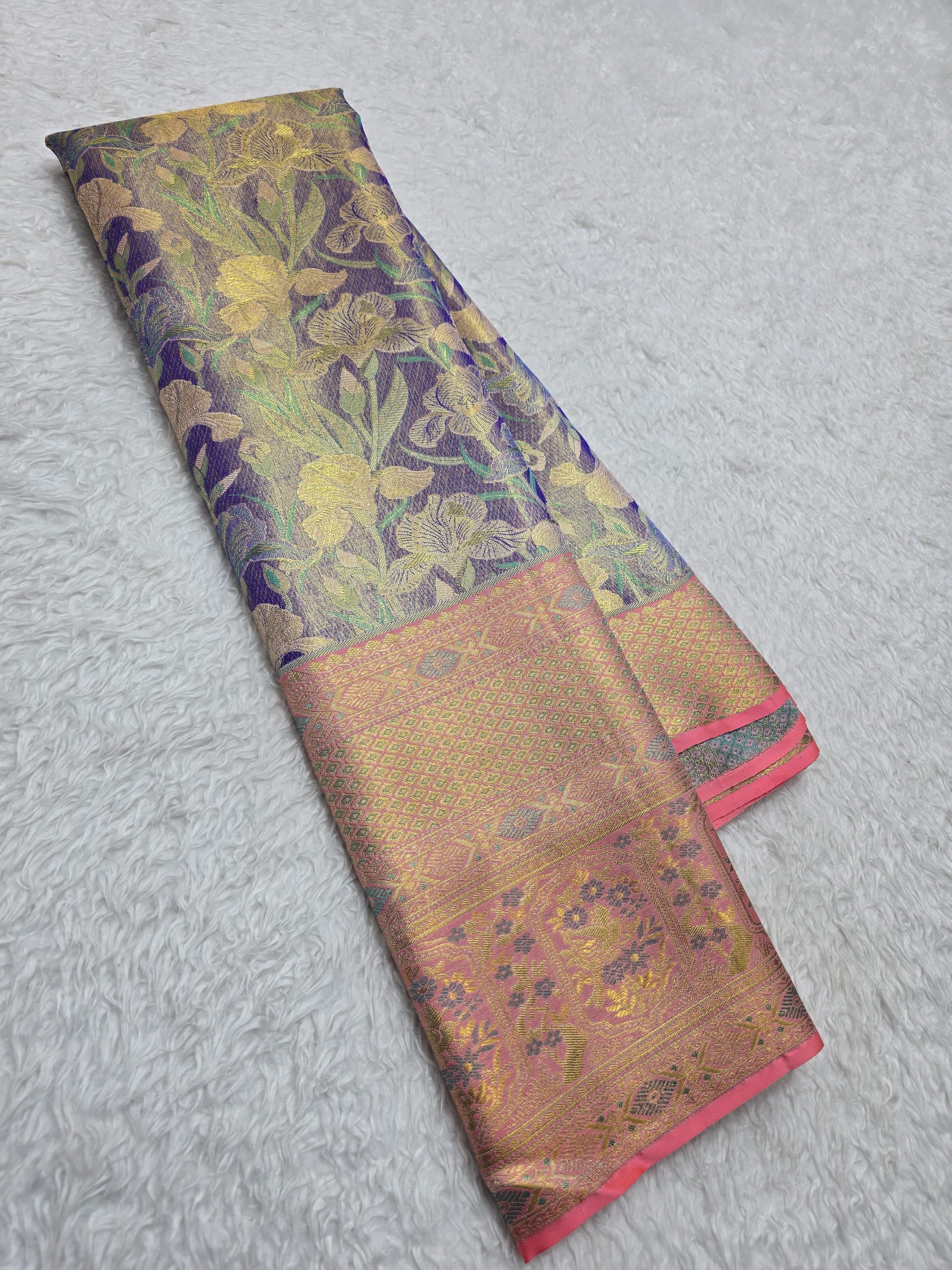 Handloom Lavender With Peach Silk Saree — view 2