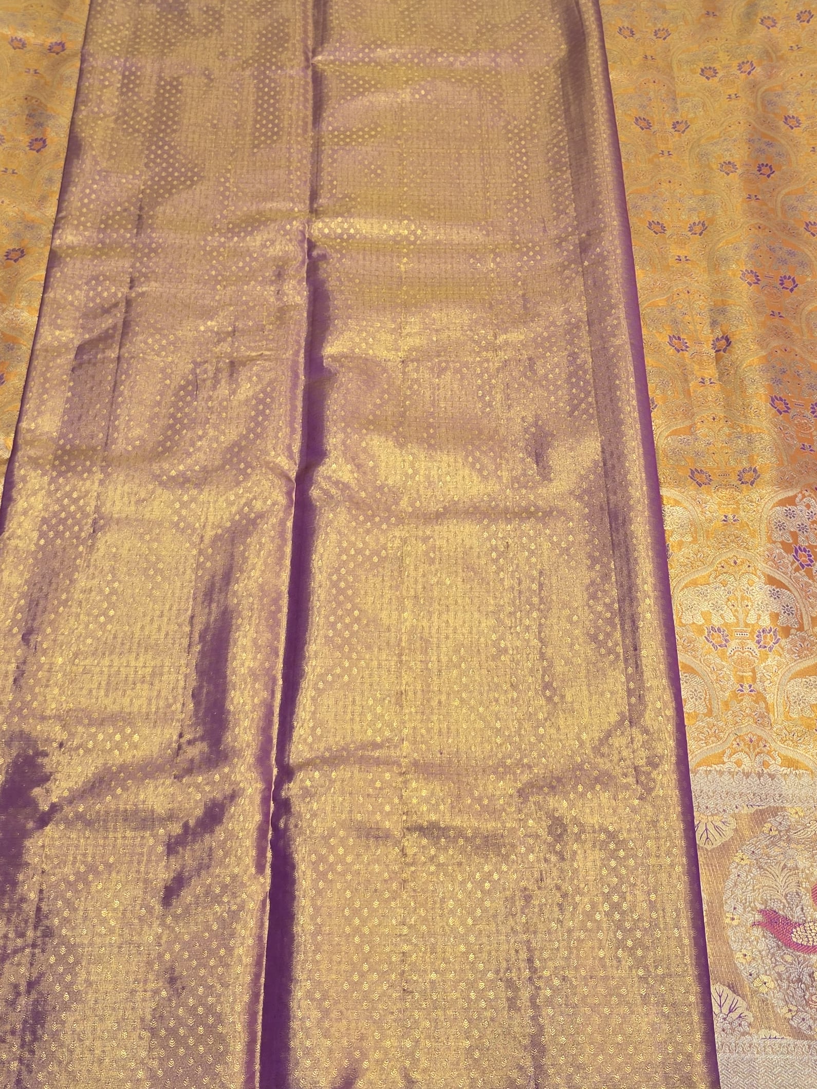 Handloom Golden Orange Silk Saree — view 5