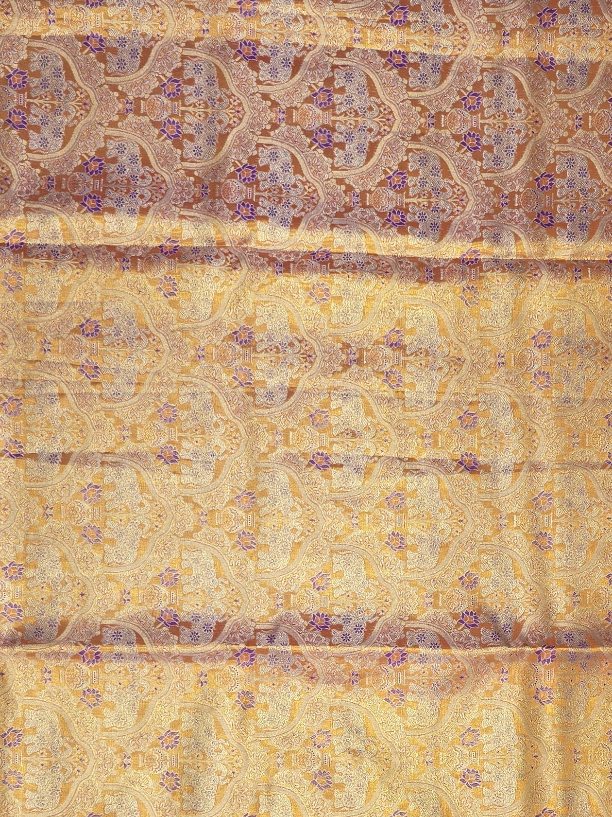 Handloom Golden Orange Silk Saree — view 3