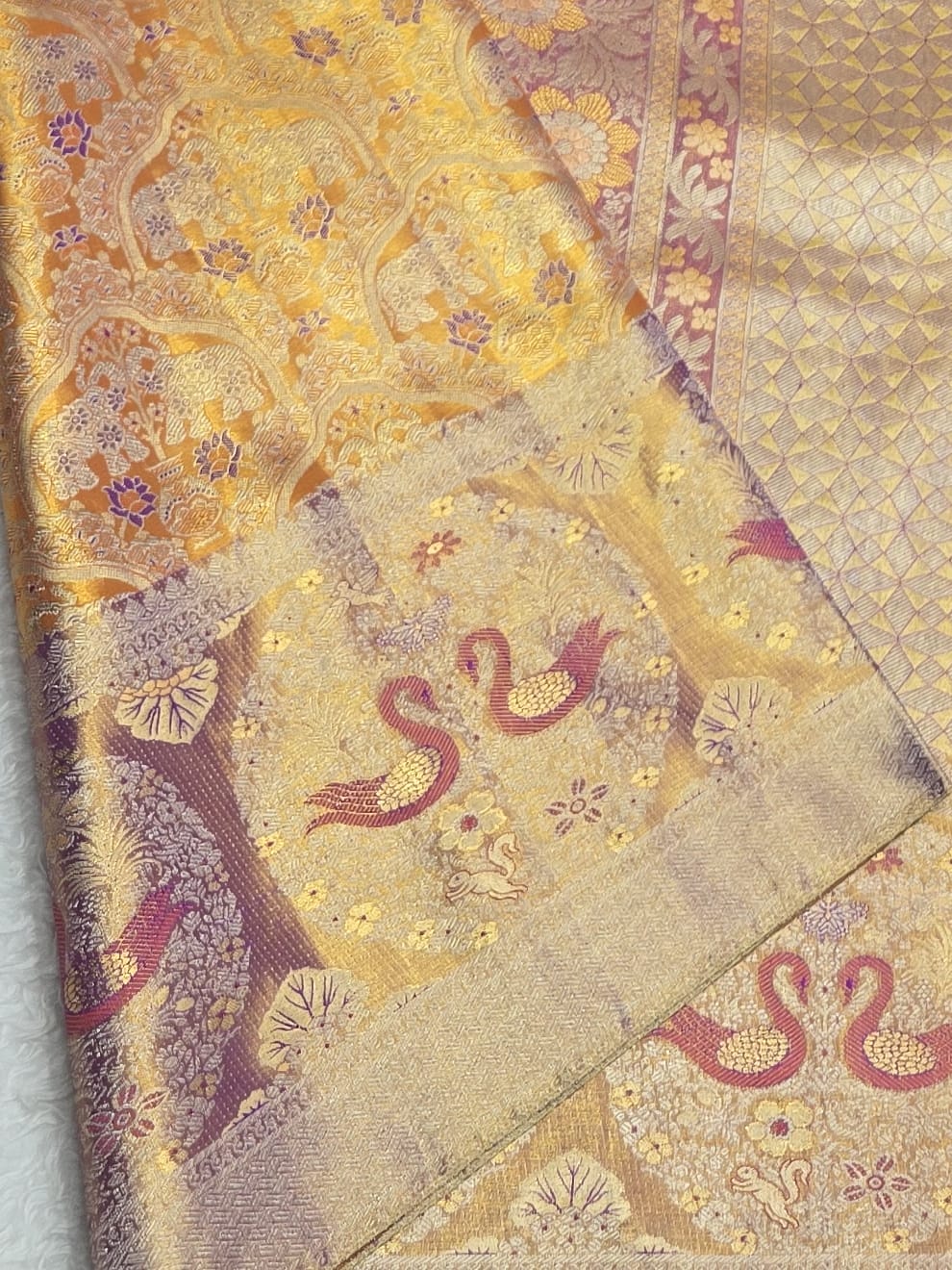 Handloom Golden Orange Silk Saree — view 4