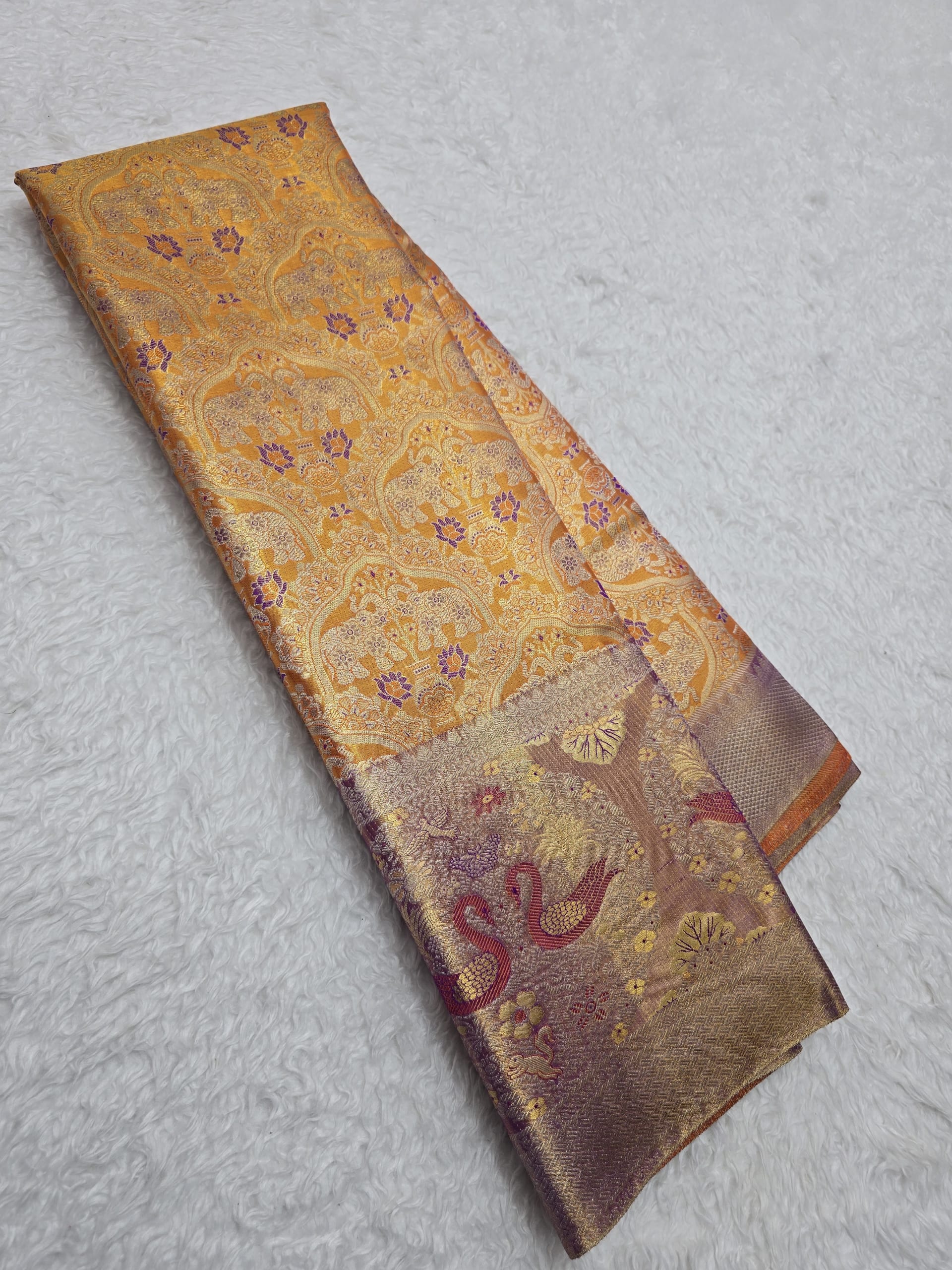 Handloom Golden Orange Silk Saree — view 2