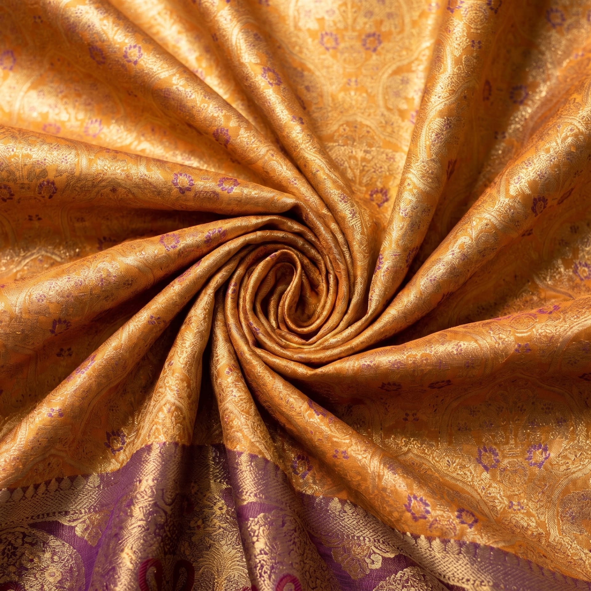 Handloom Golden Orange Silk Saree — close drape