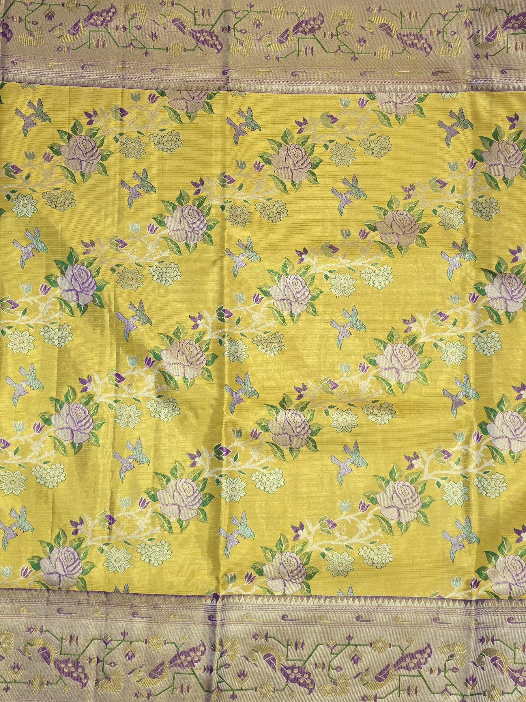 Handloom Yellow Silk Saree — view 3