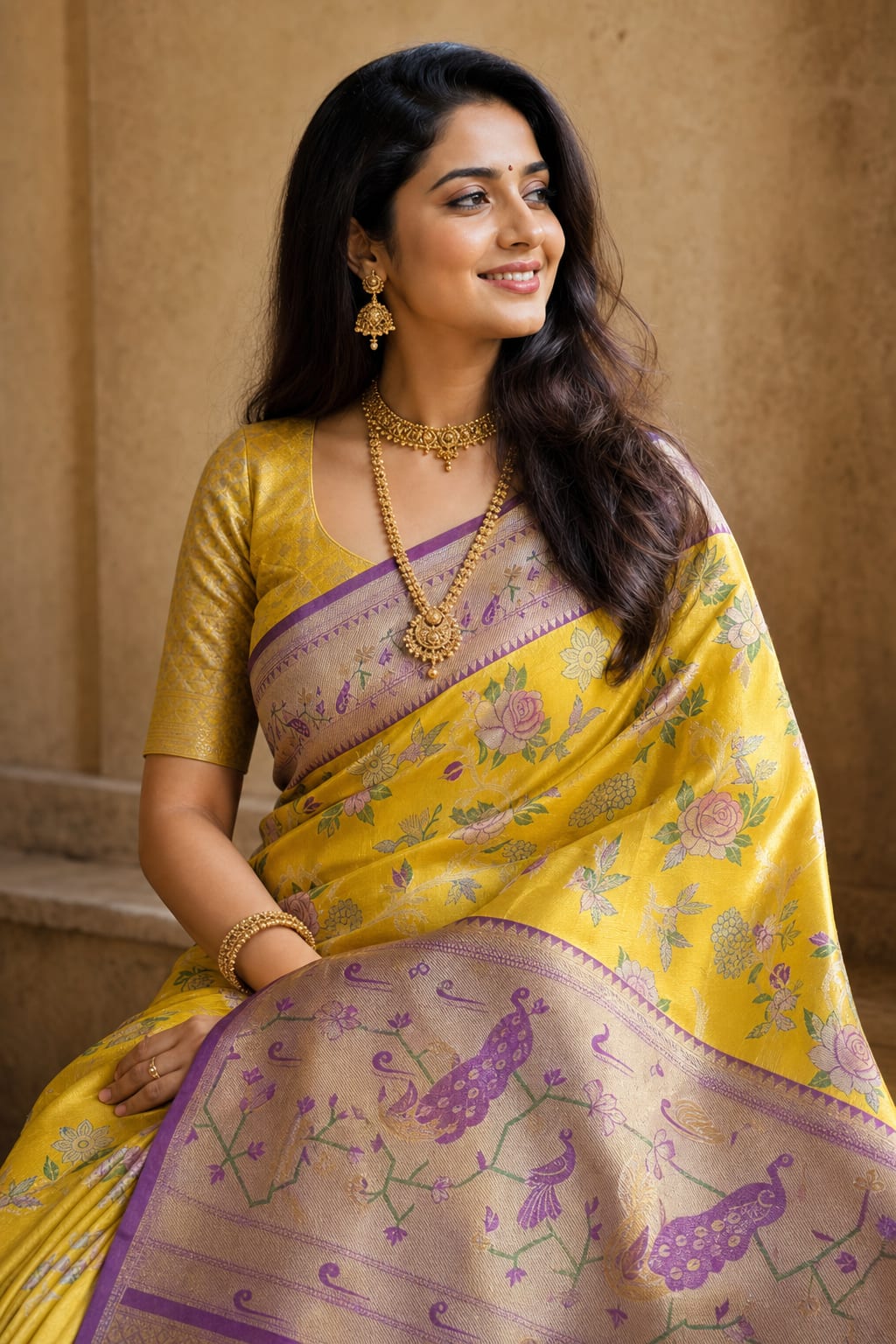 Handloom Yellow Silk Saree — view 2