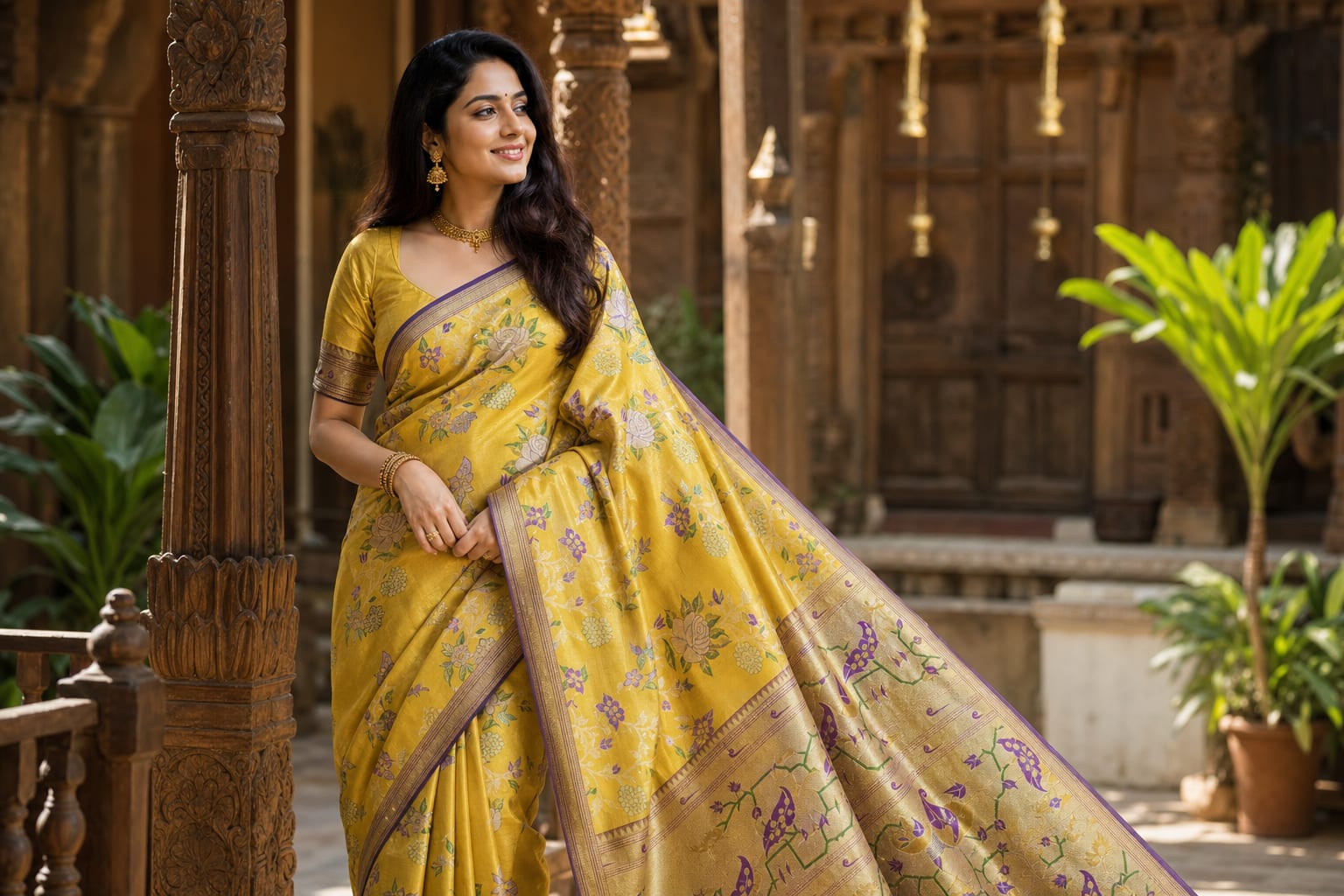Handloom Yellow Silk Saree — the drape