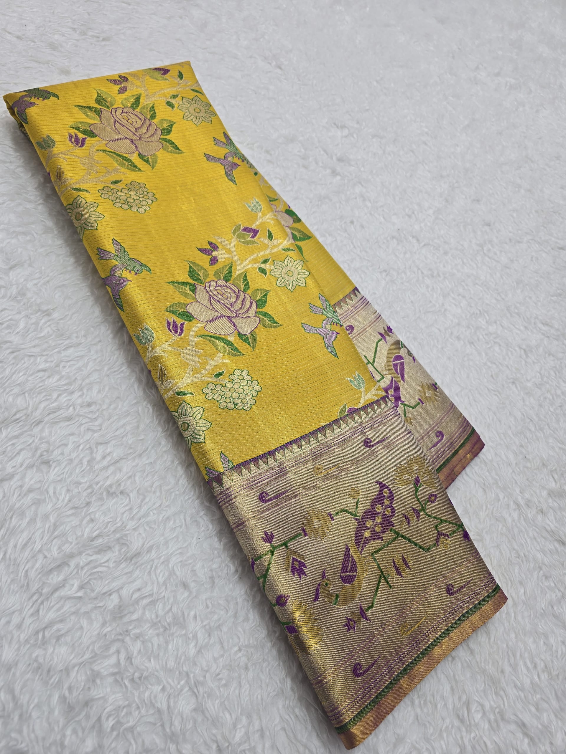 Handloom Yellow Silk Saree — view 2
