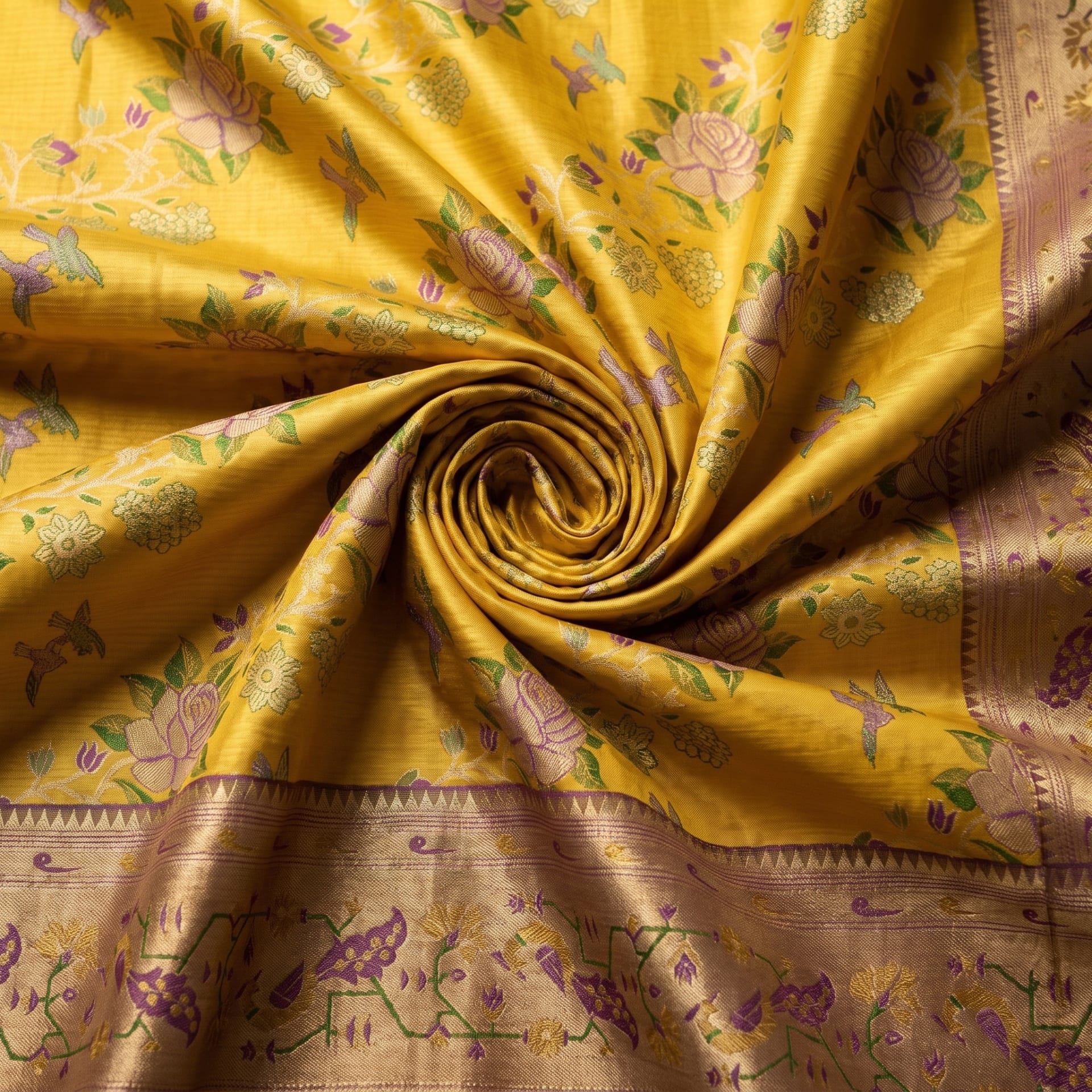 Handloom Yellow Silk Saree — close drape