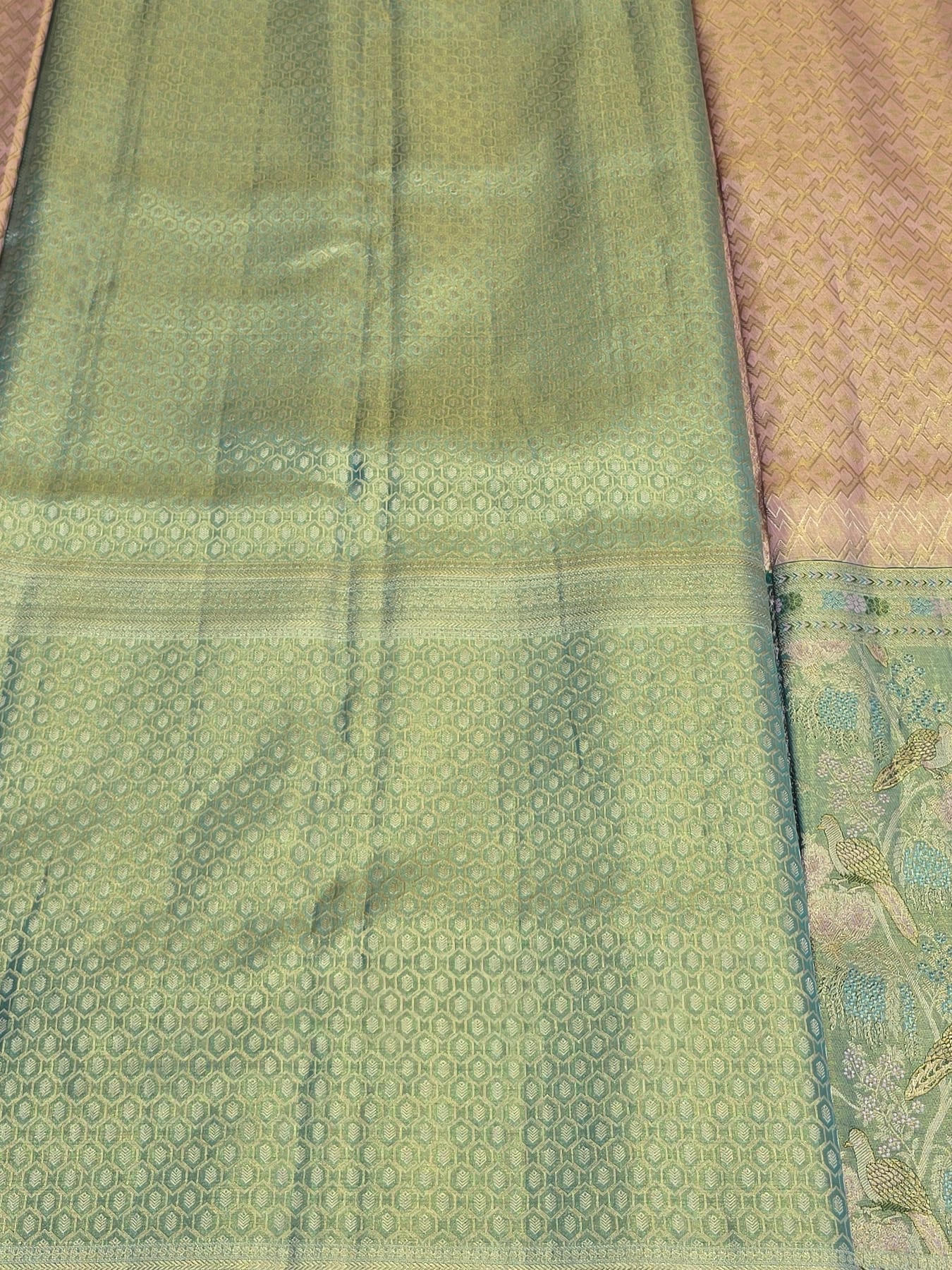 Handloom Peach Pink Silk Saree — view 6