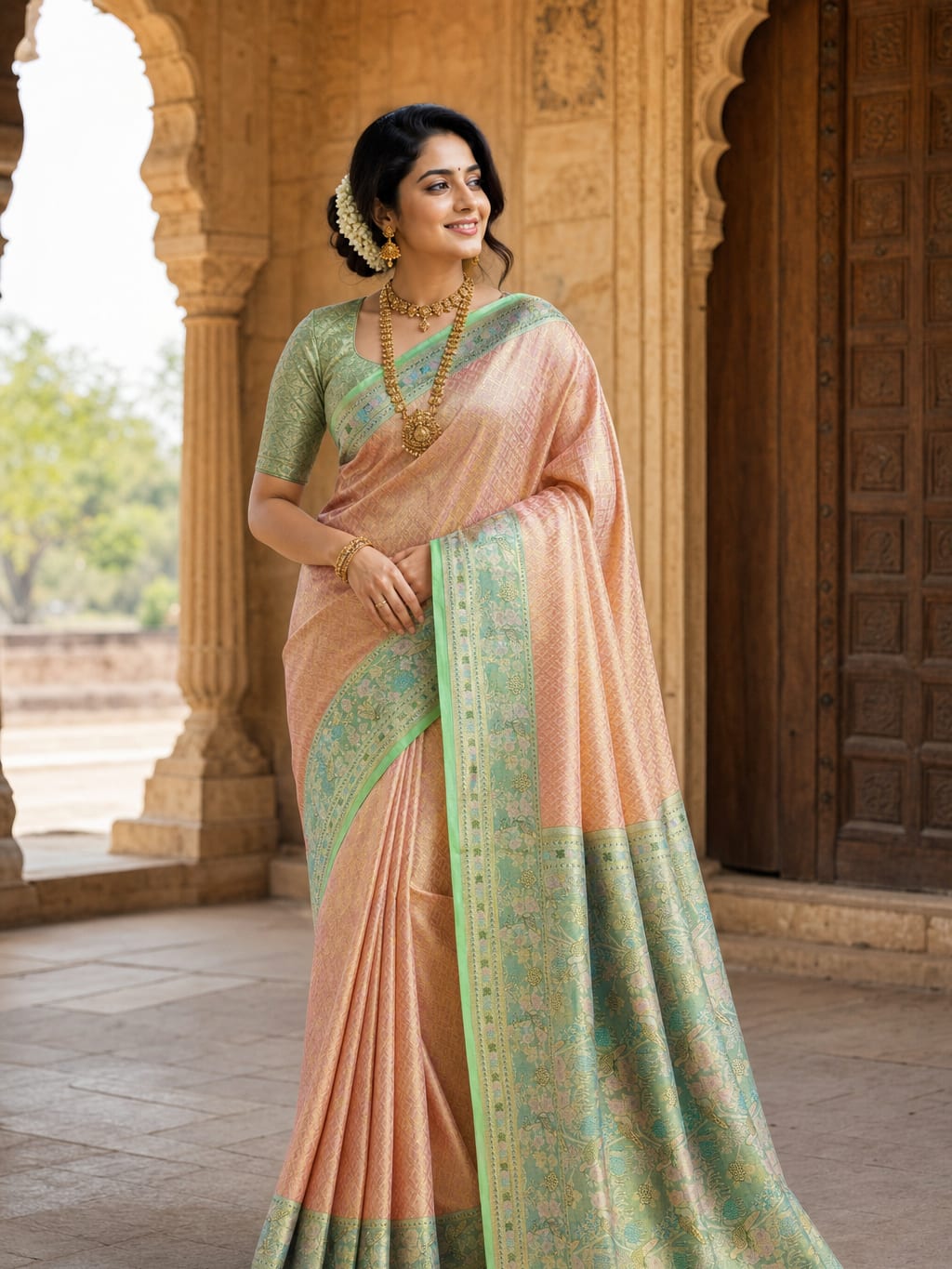 Handloom Peach Pink Silk Saree