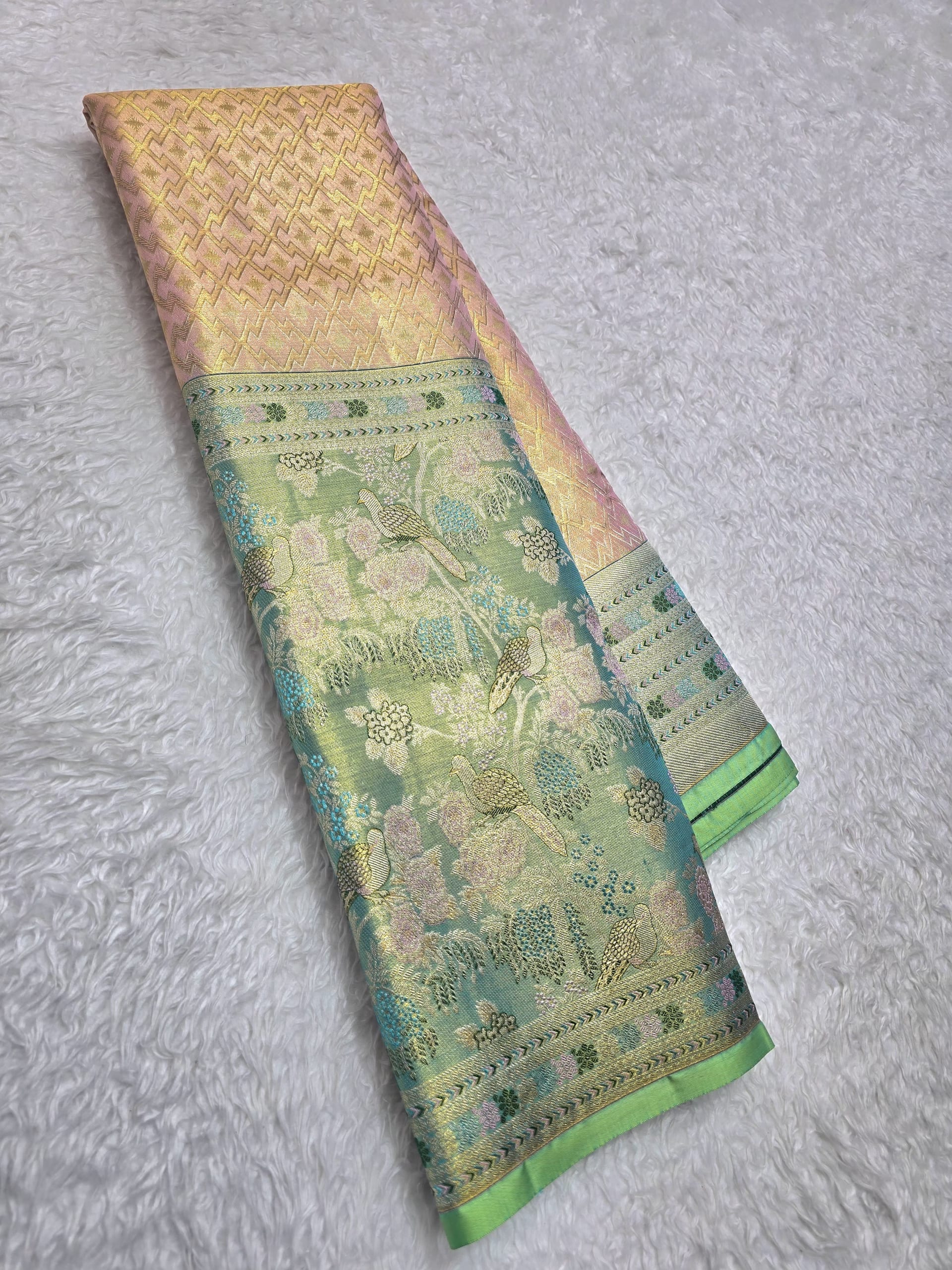 Handloom Peach Pink Silk Saree — view 2