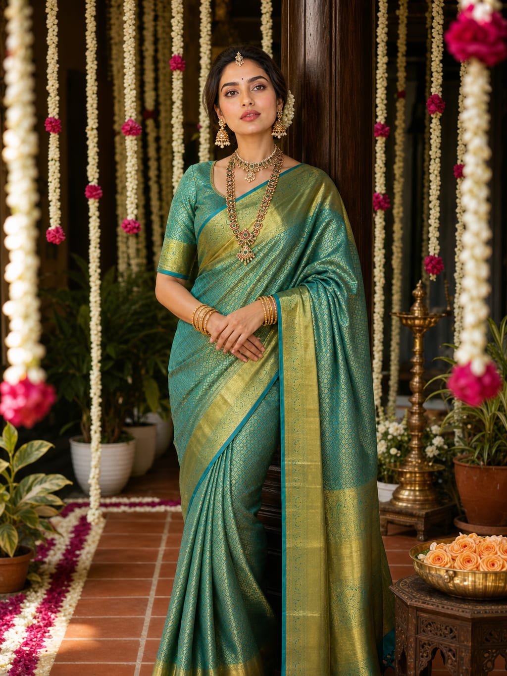 Handloom Rama Green Silk Saree