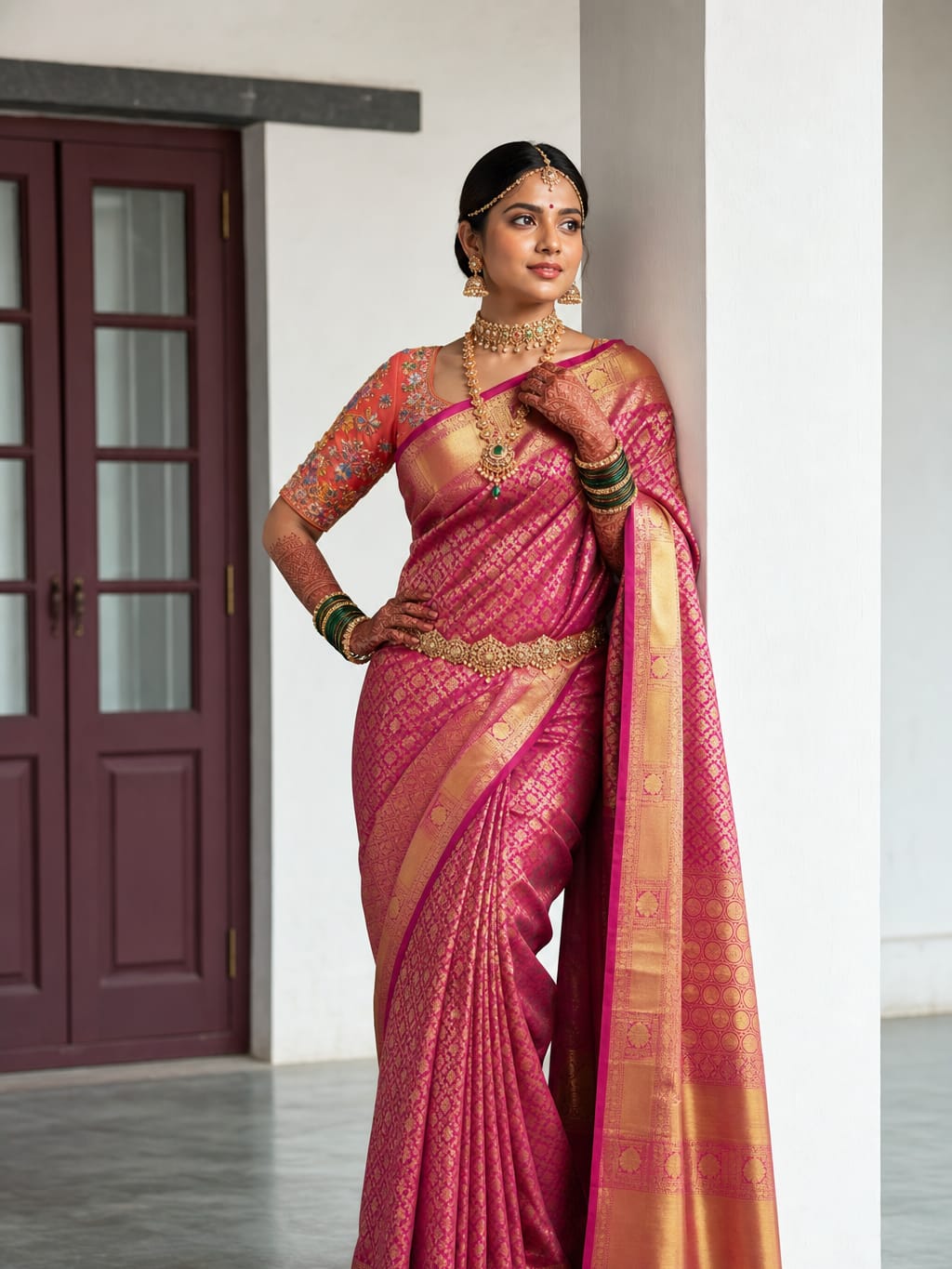 Handloom Dark Pink Silk Saree