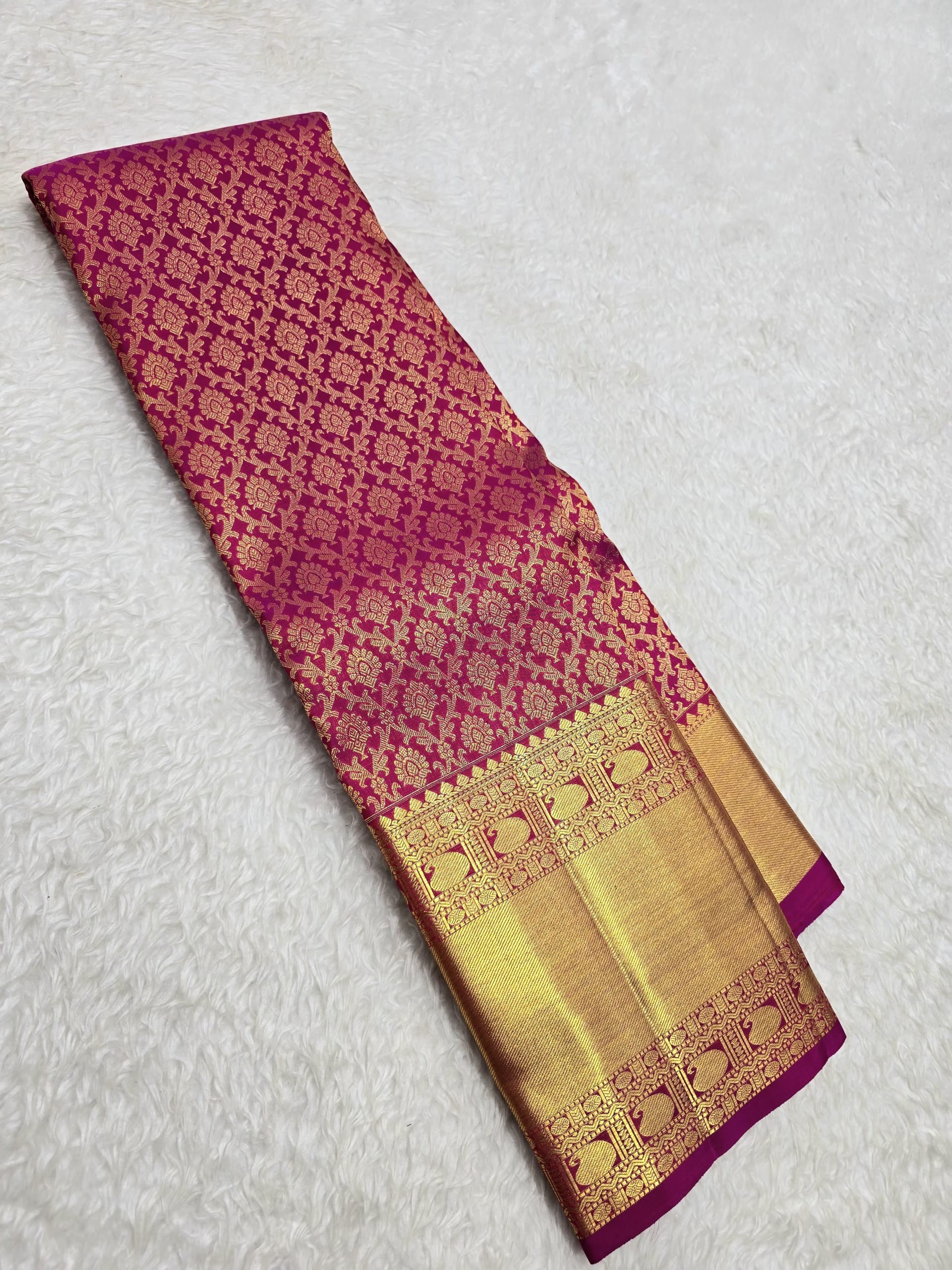 Handloom Dark Pink Silk Saree — view 2
