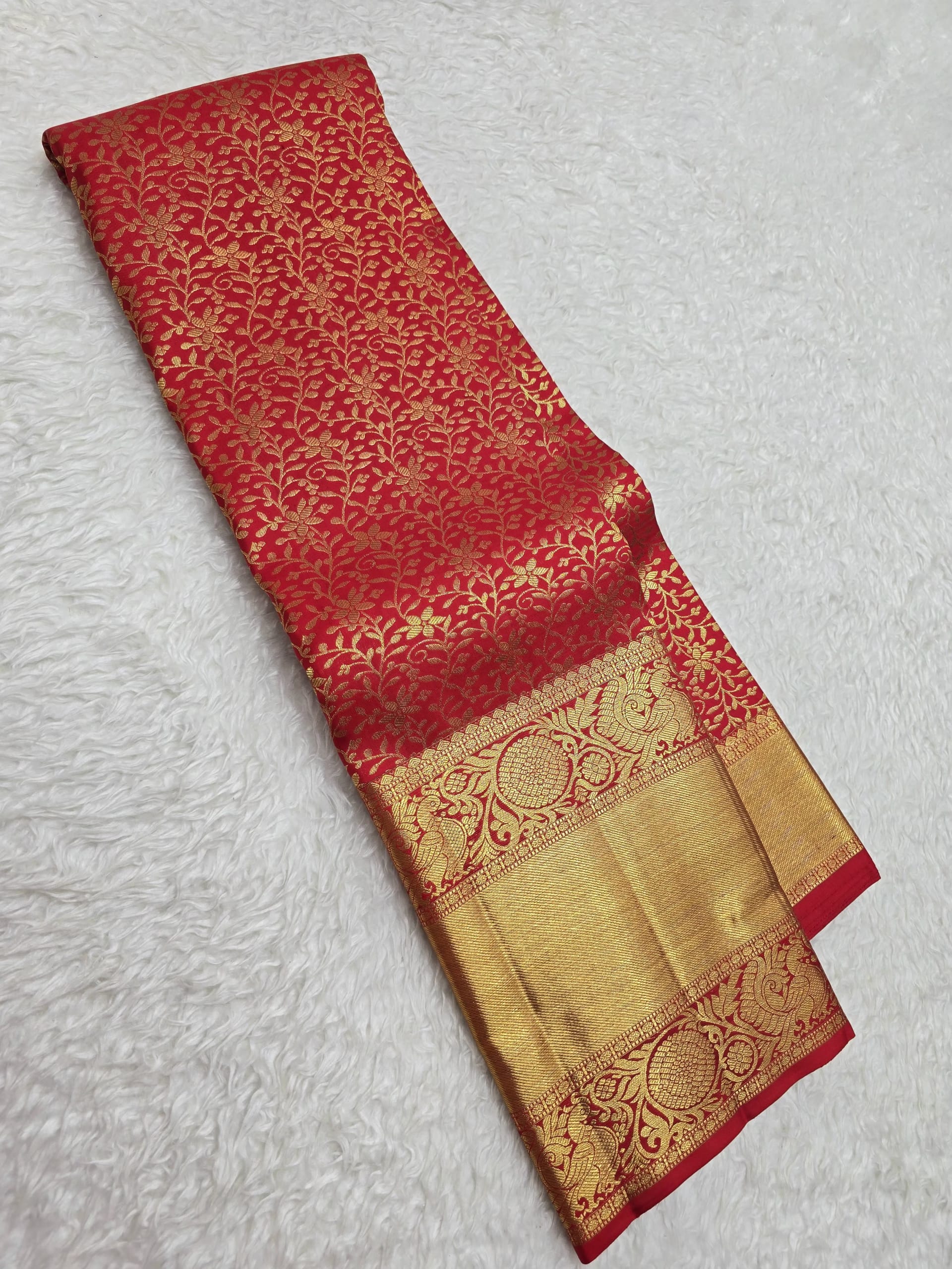 Handloom Chilli Red Silk Saree — view 2