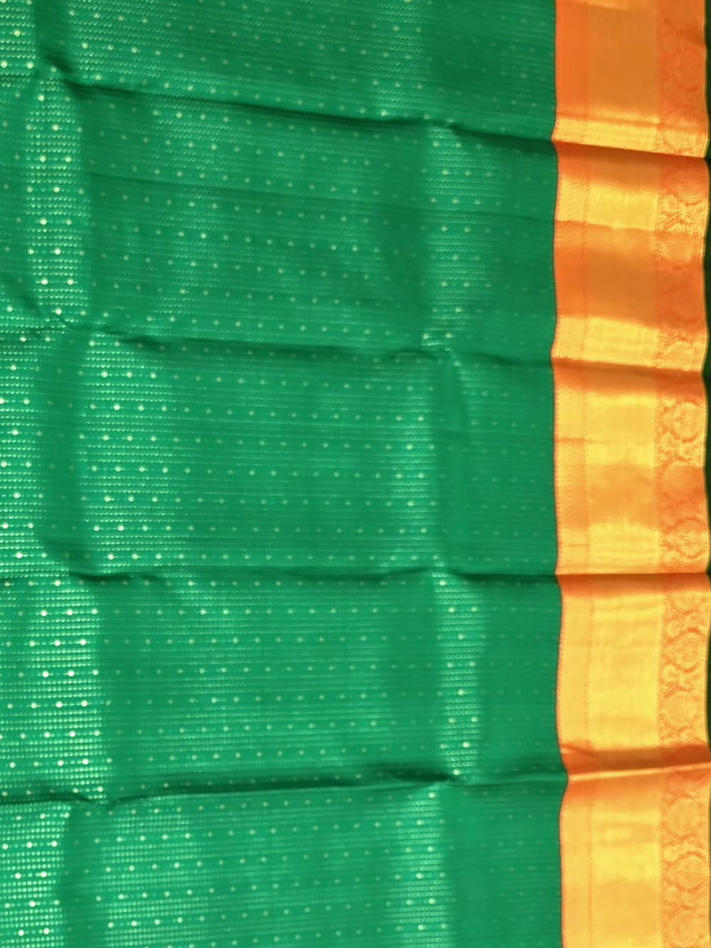 Handloom Bottle Green Silk Saree — view 4