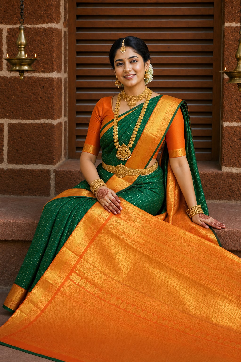 Handloom Bottle Green Silk Saree — view 2