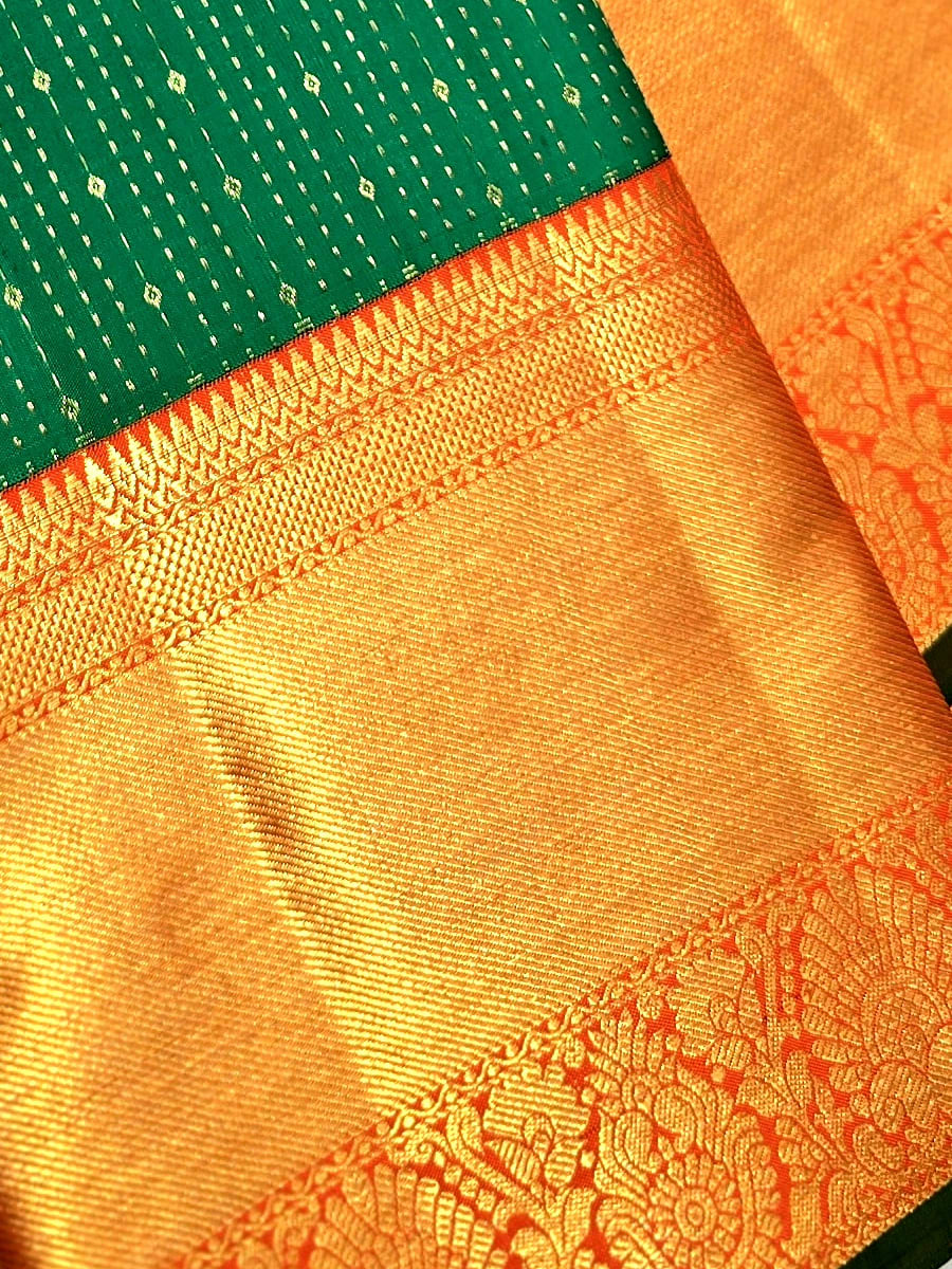 Handloom Bottle Green Silk Saree — view 6