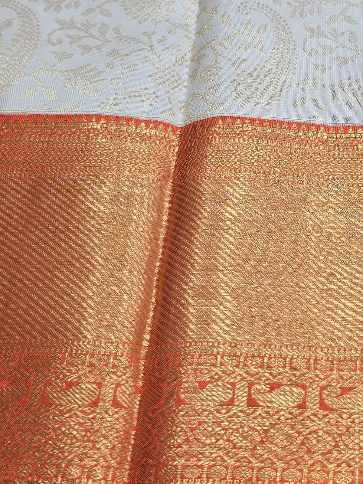 Handloom Half White Silk Saree — view 3