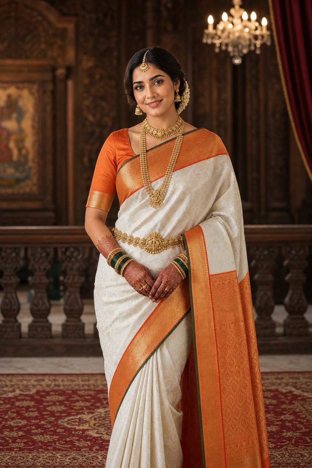 Handloom Half White Silk Saree — view 2