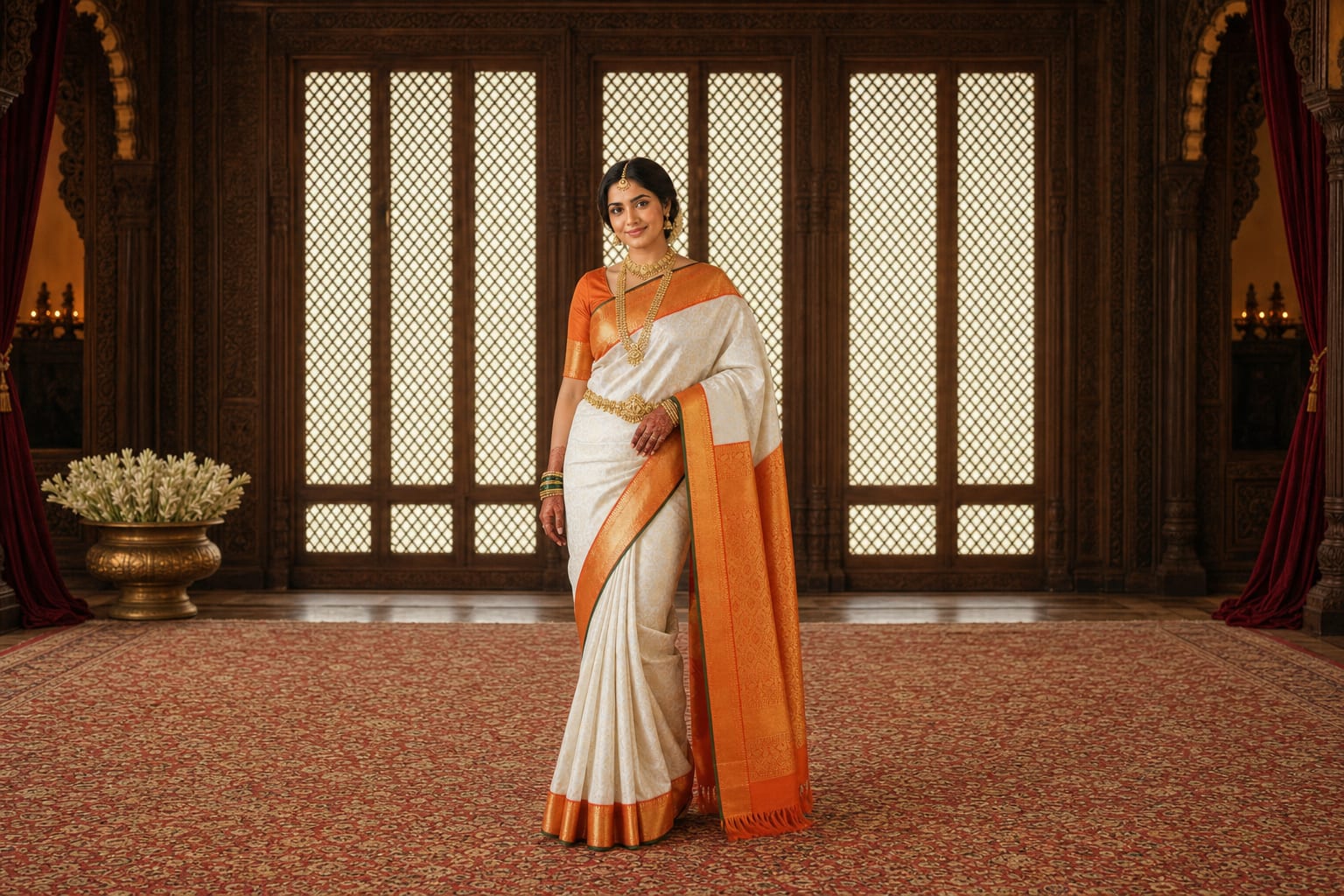 Handloom Half White Silk Saree — the drape