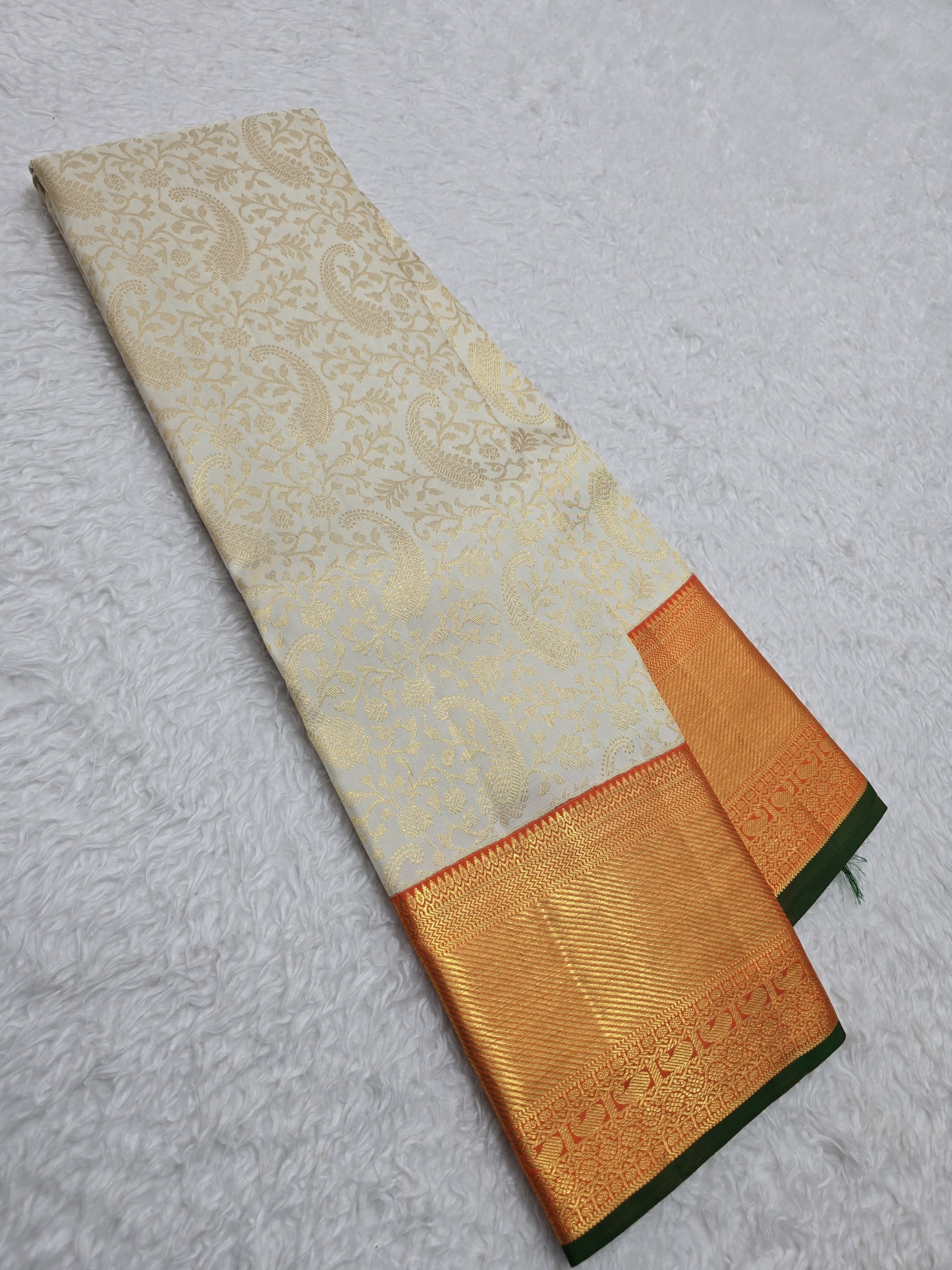 Handloom Half White Silk Saree — view 2