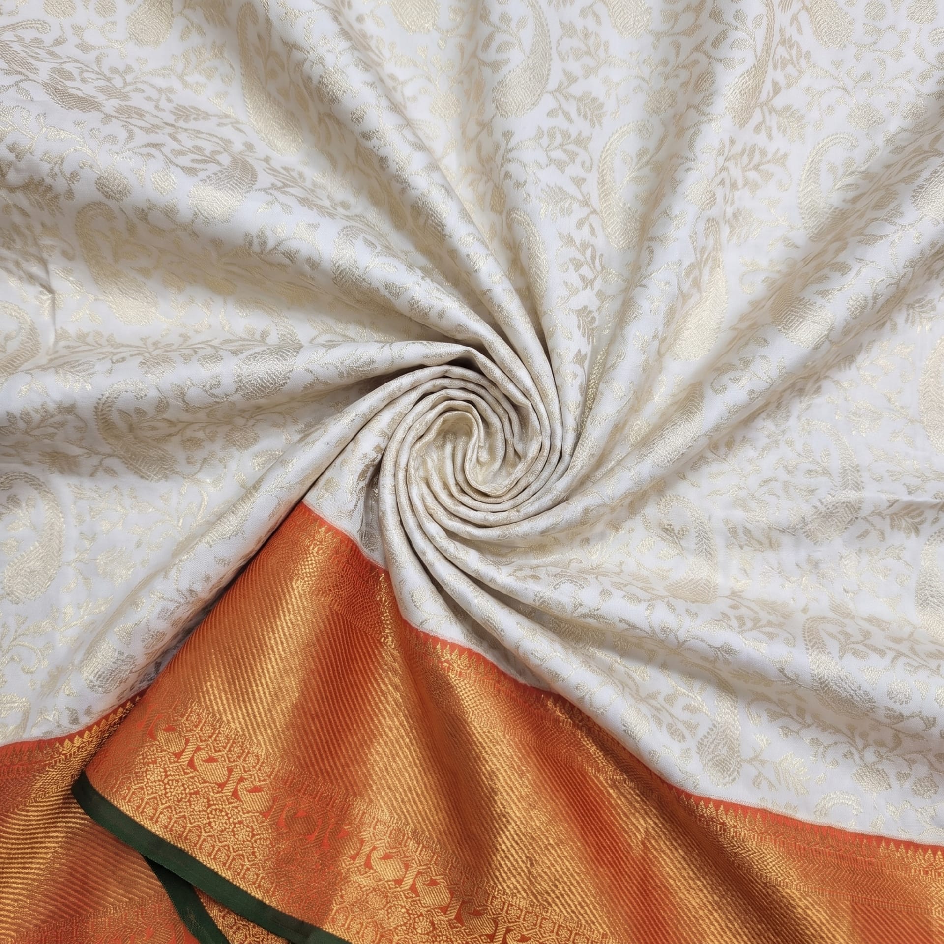 Handloom Half White Silk Saree — close drape