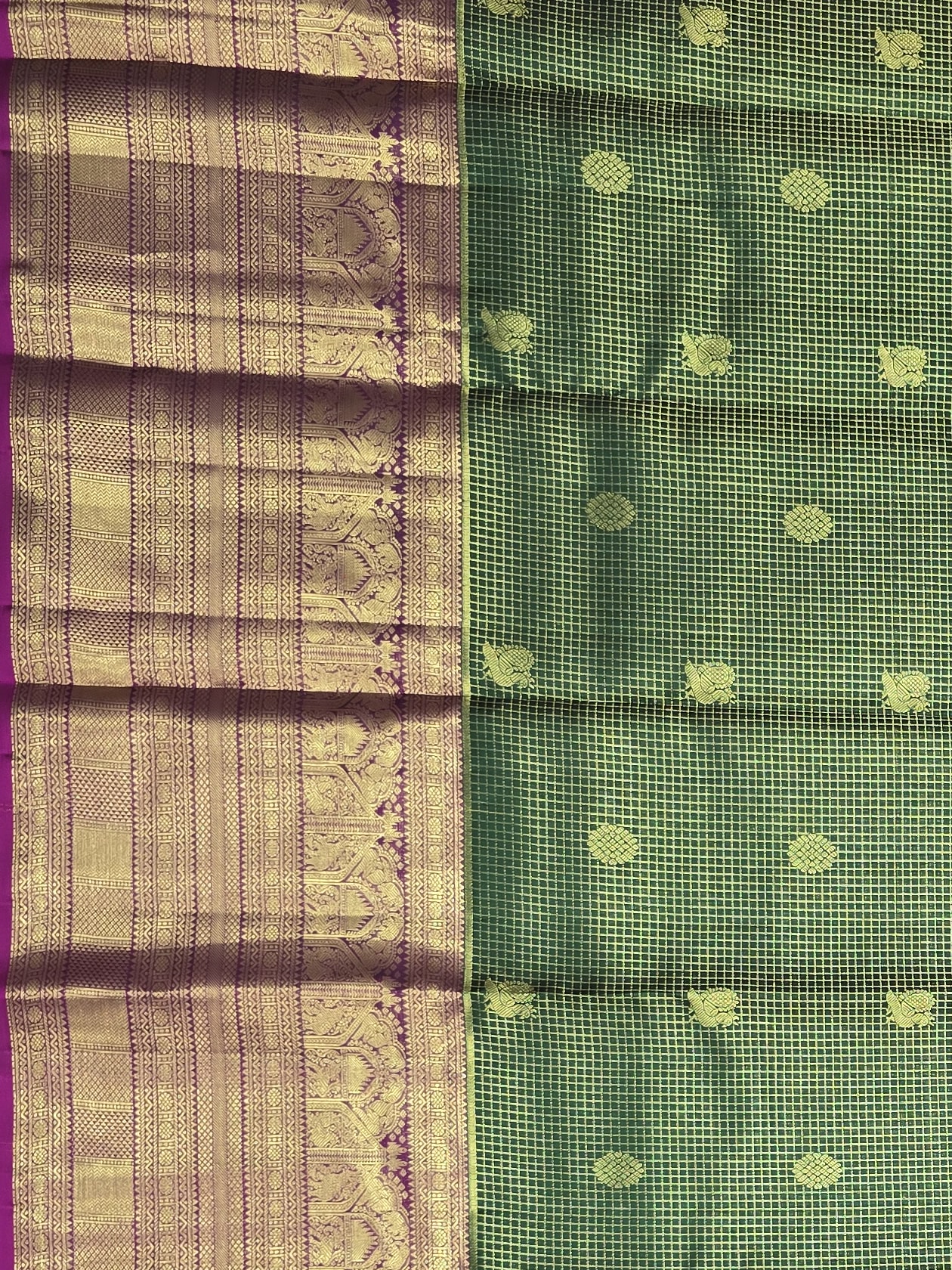 Handloom Bottle Green Silk Saree — view 3