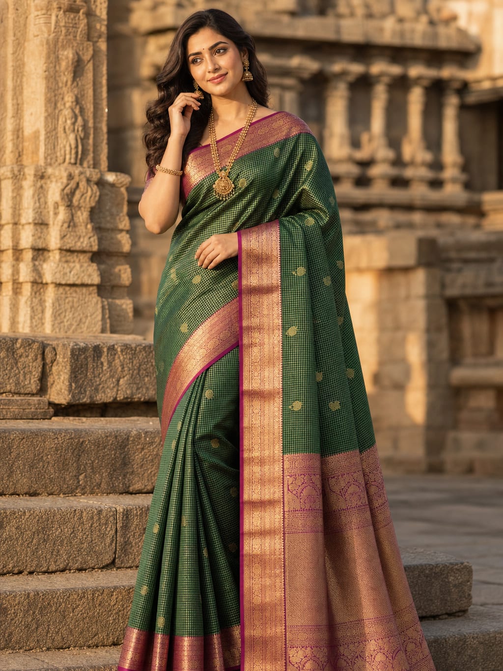Handloom Bottle Green Silk Saree