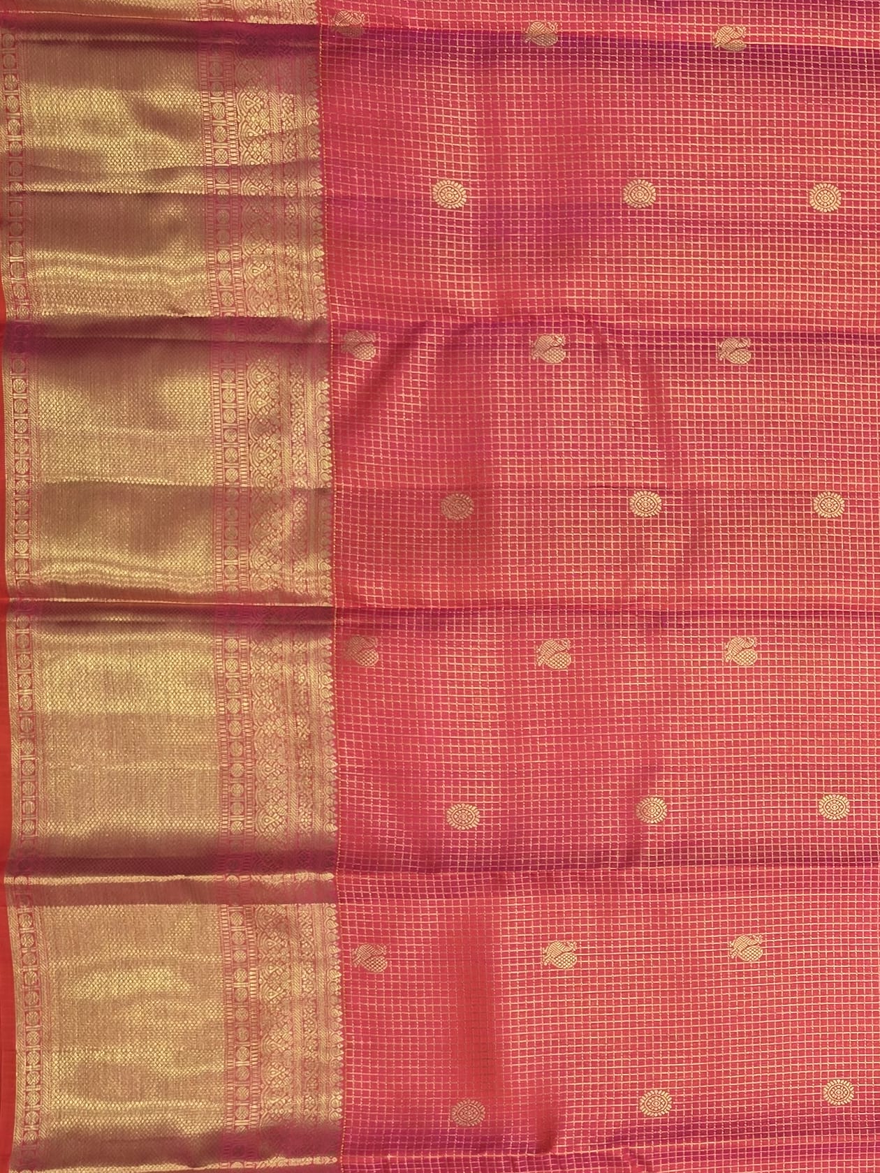 Handloom Pink Red Silk Saree — view 3