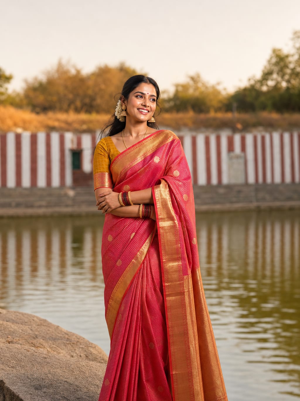 Handloom Pink Red Silk Saree