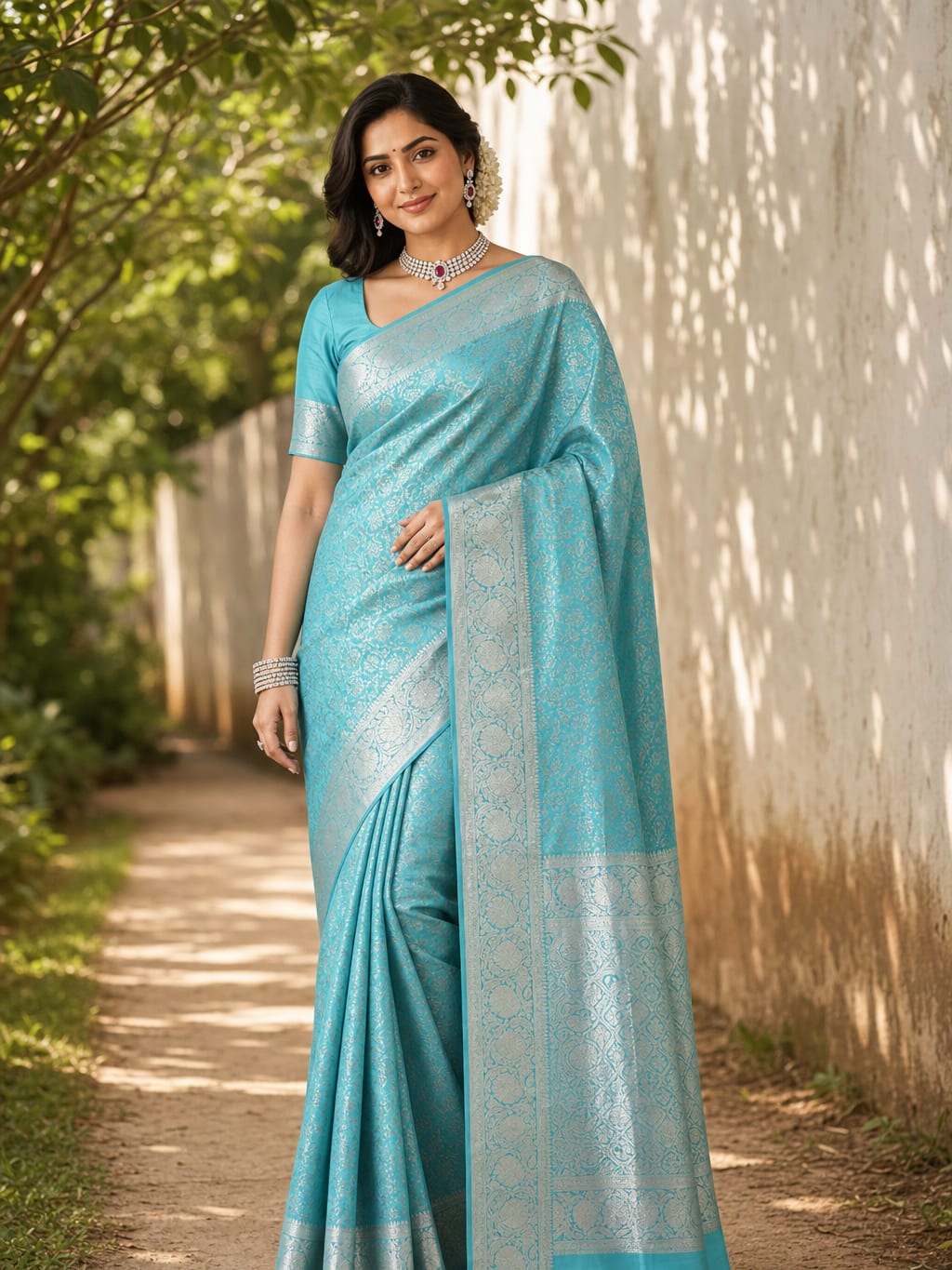Handloom Rama Green Silk Saree