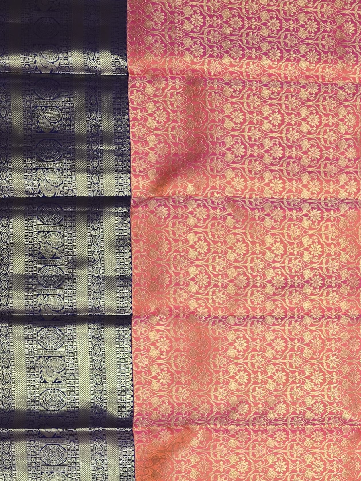 Handloom Orange Pink Silk Saree — view 3