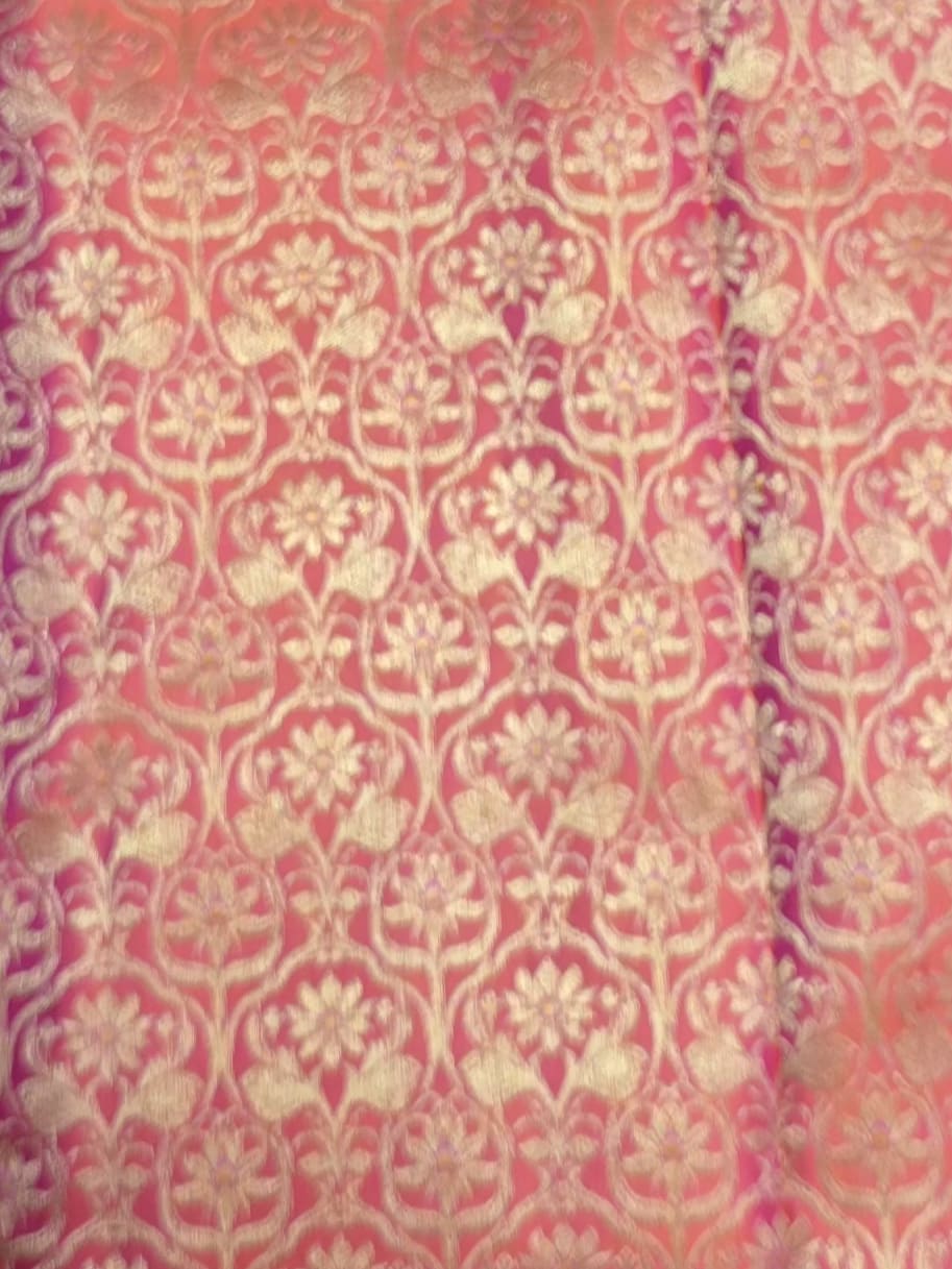 Handloom Orange Pink Silk Saree — view 6