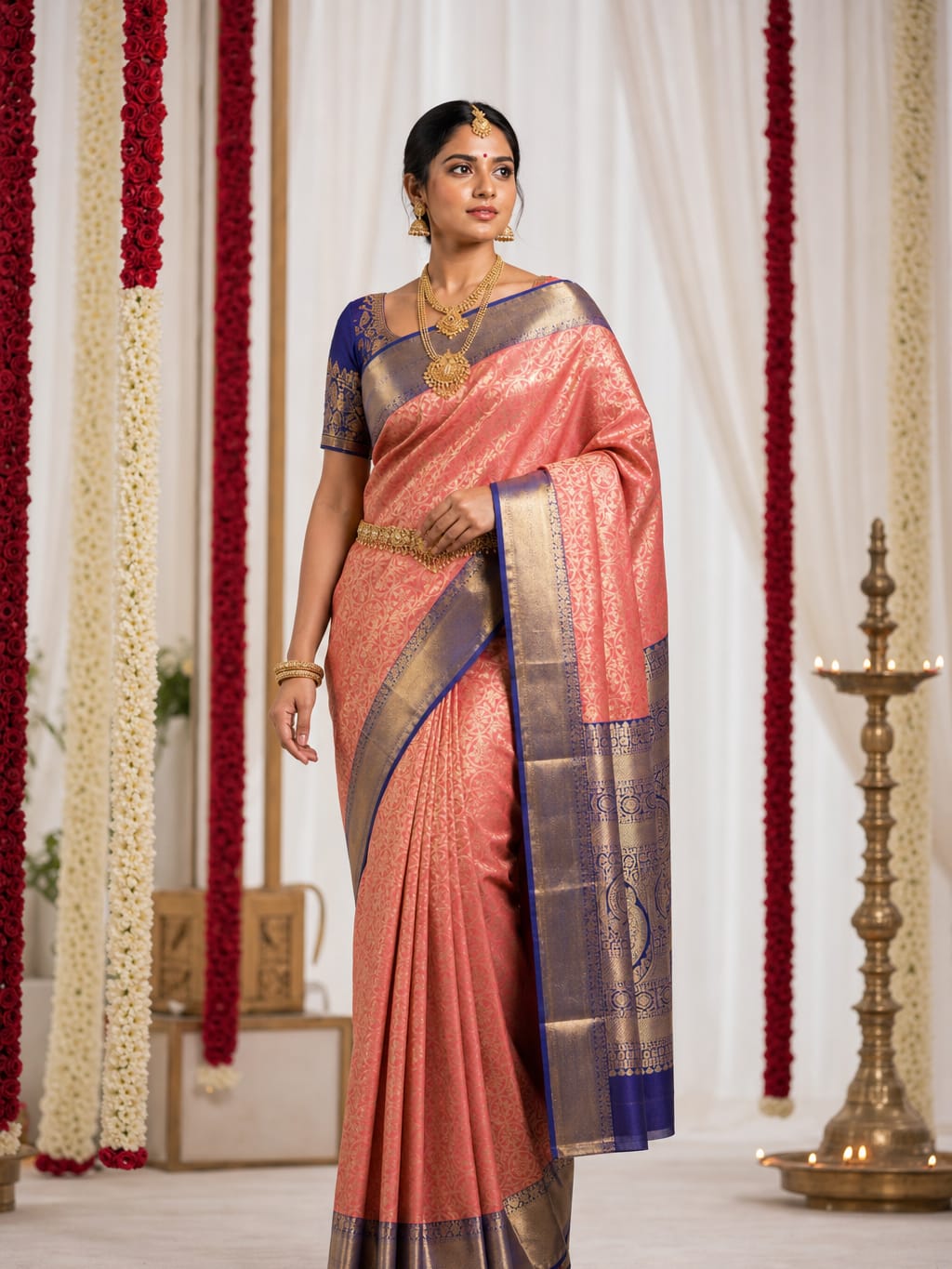 Handloom Orange Pink Silk Saree