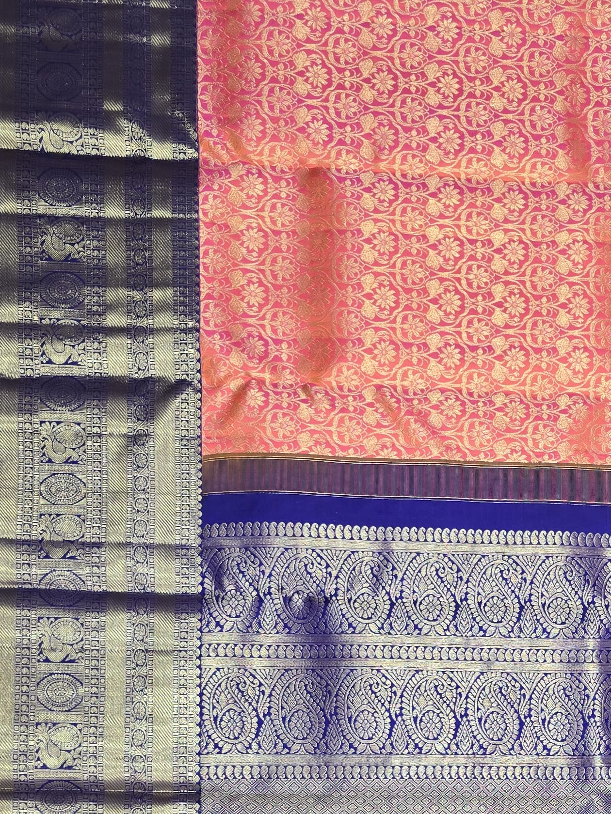 Handloom Orange Pink Silk Saree — view 4