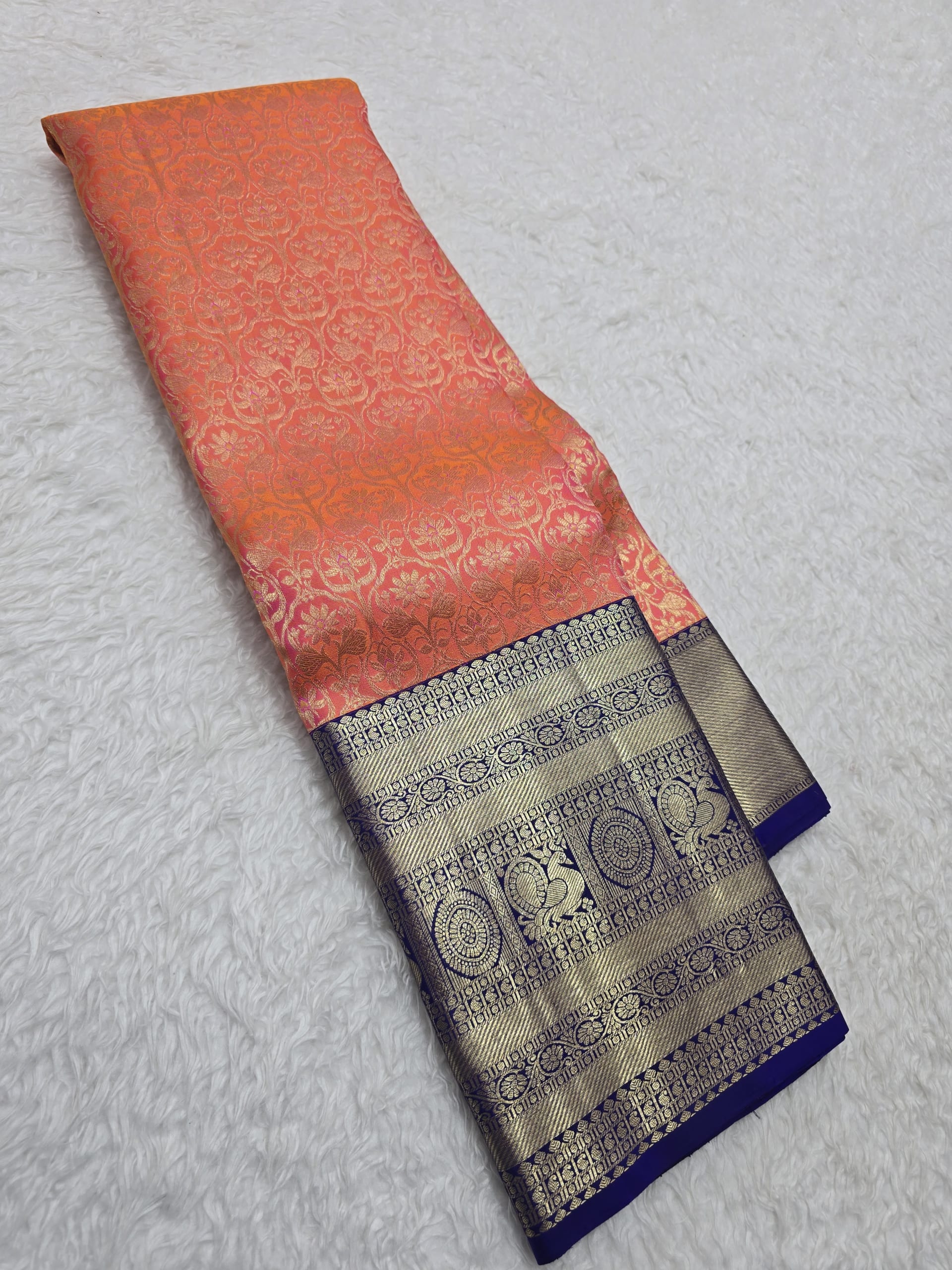 Handloom Orange Pink Silk Saree — view 2