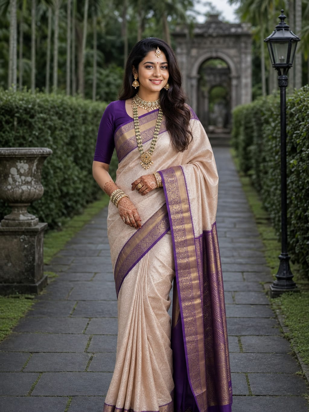 Handloom Cream Peach Silk Saree