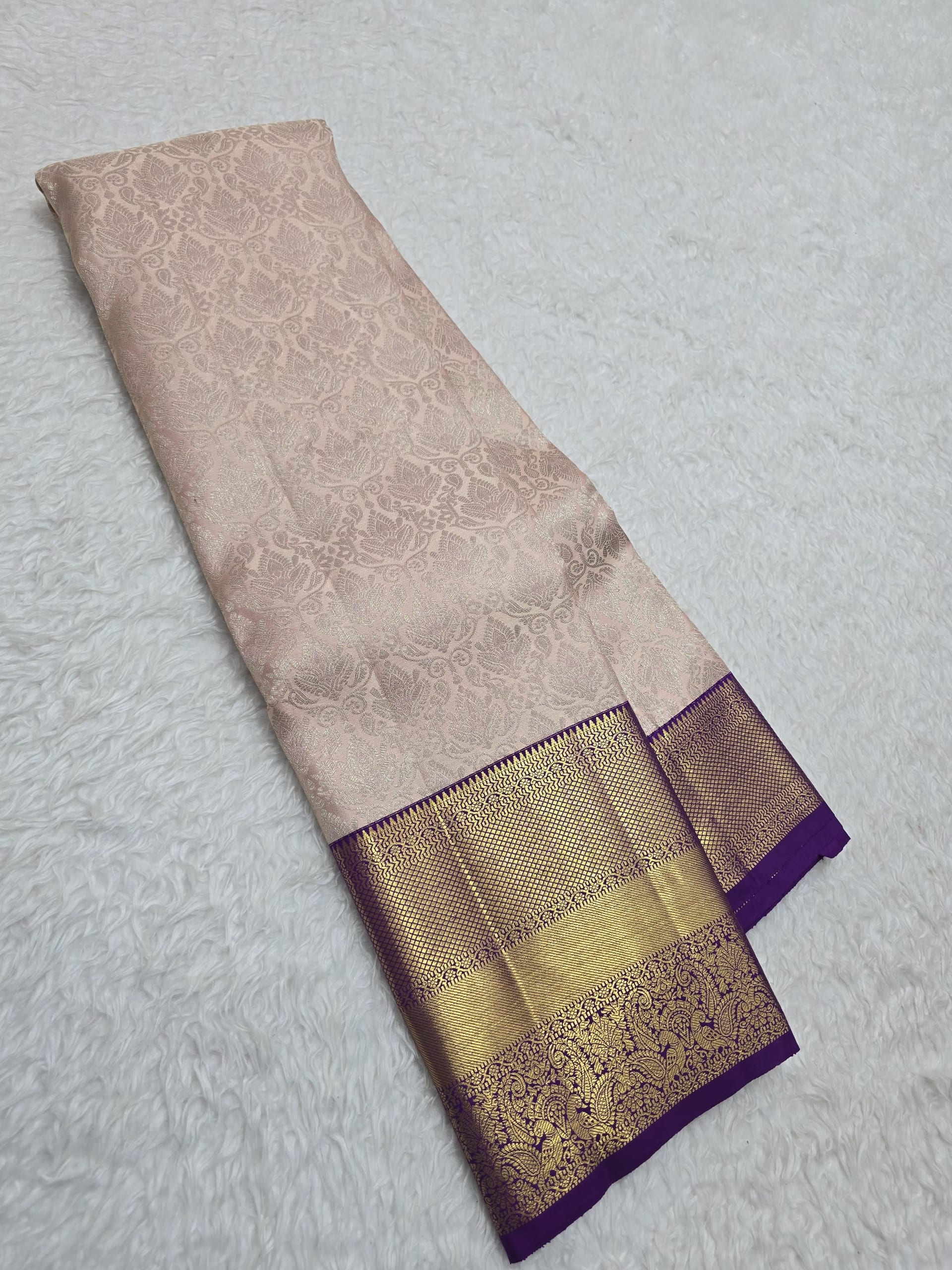 Handloom Cream Peach Silk Saree — view 2