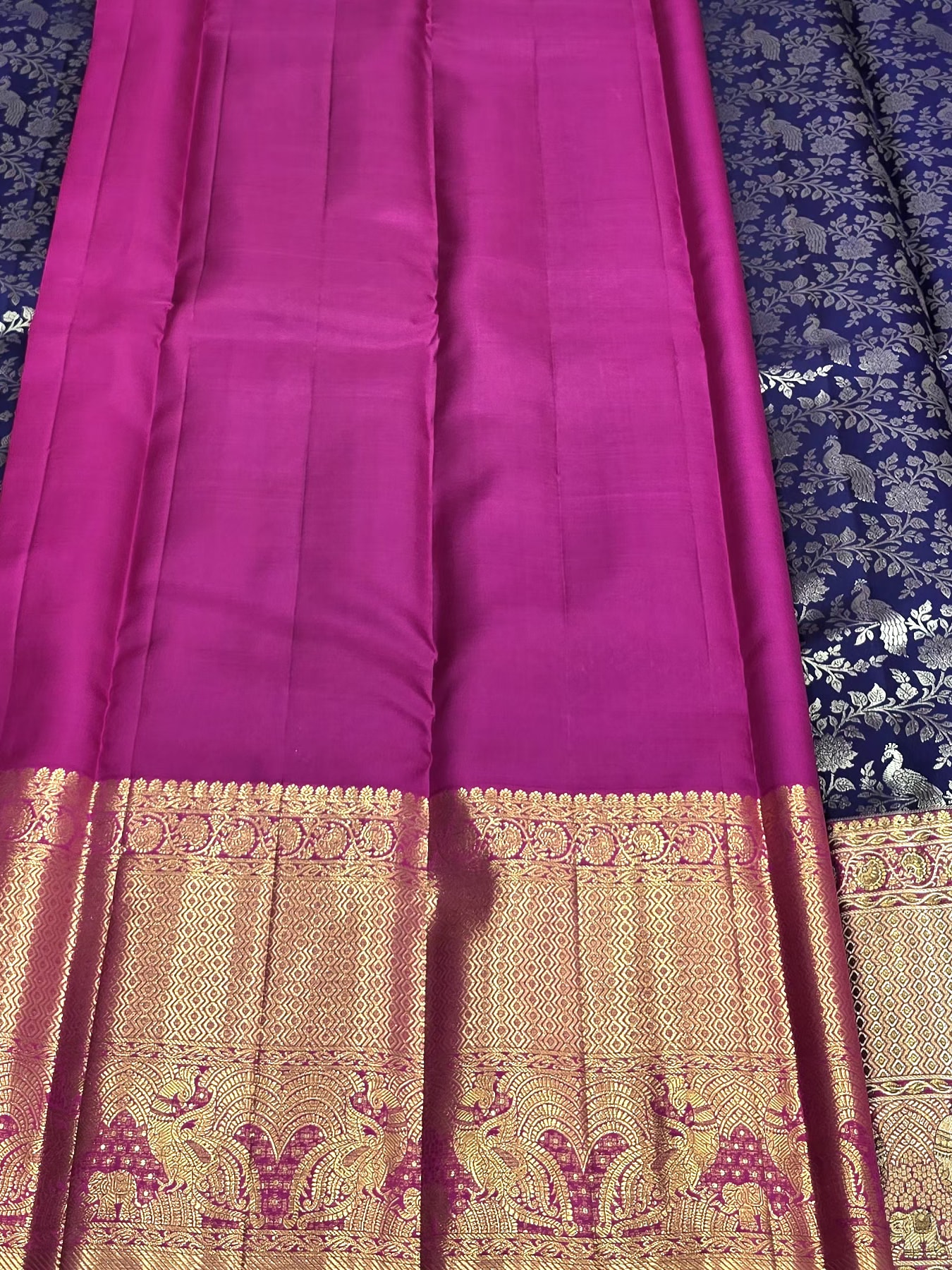 Handloom Navy Blue Silk Saree — view 5