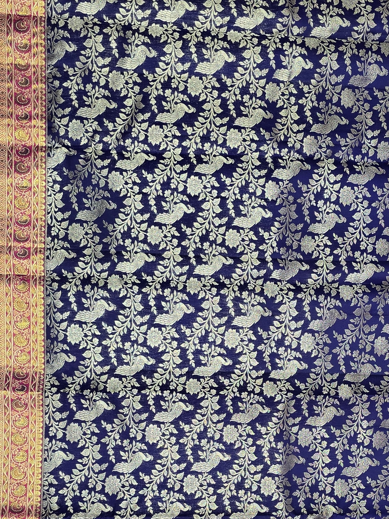 Handloom Navy Blue Silk Saree — view 3