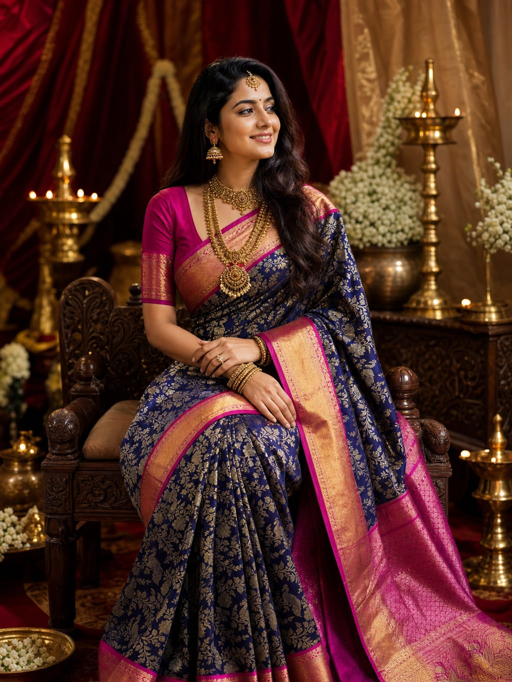 Handloom Navy Blue Silk Saree