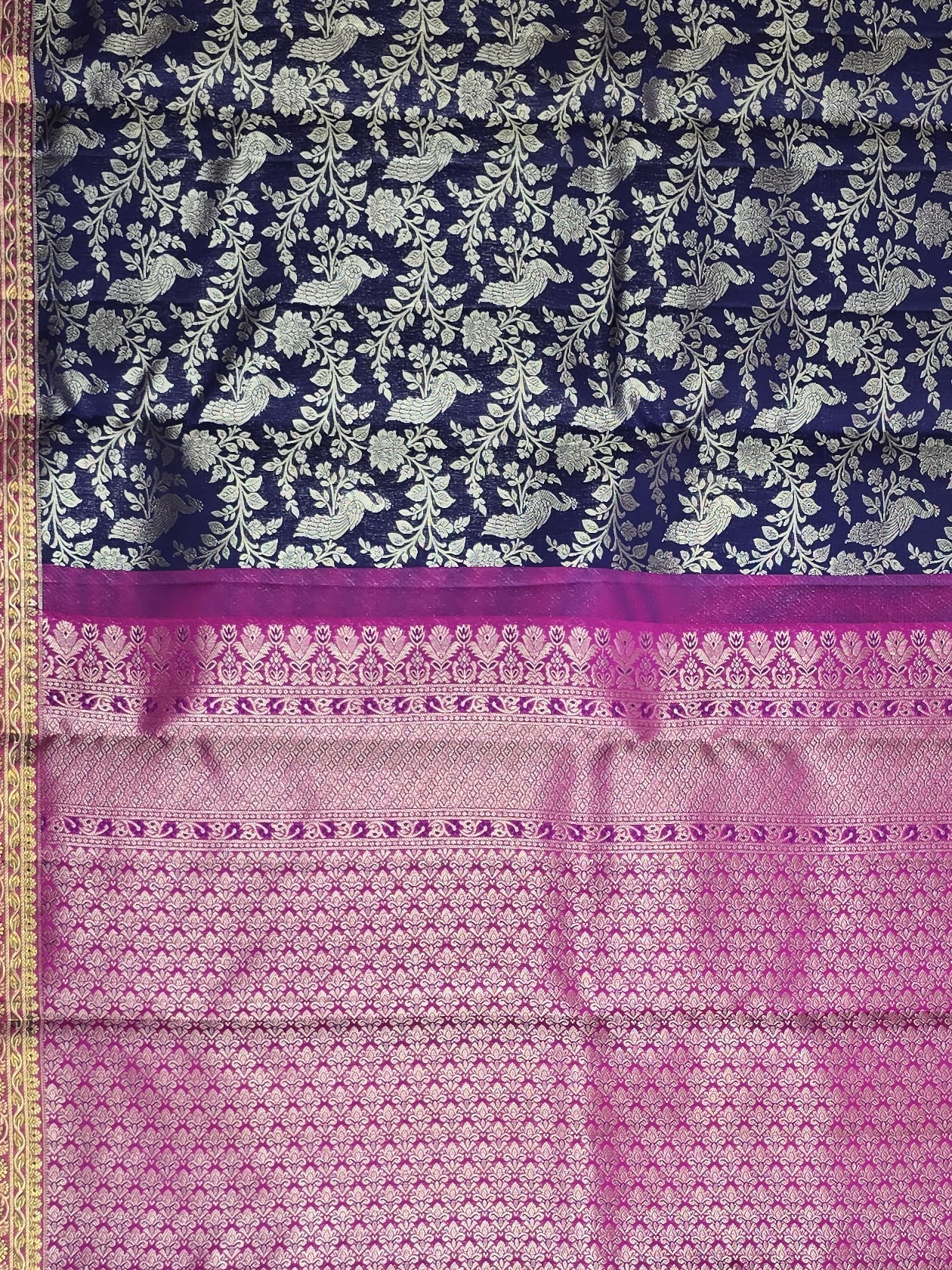 Handloom Navy Blue Silk Saree — view 4