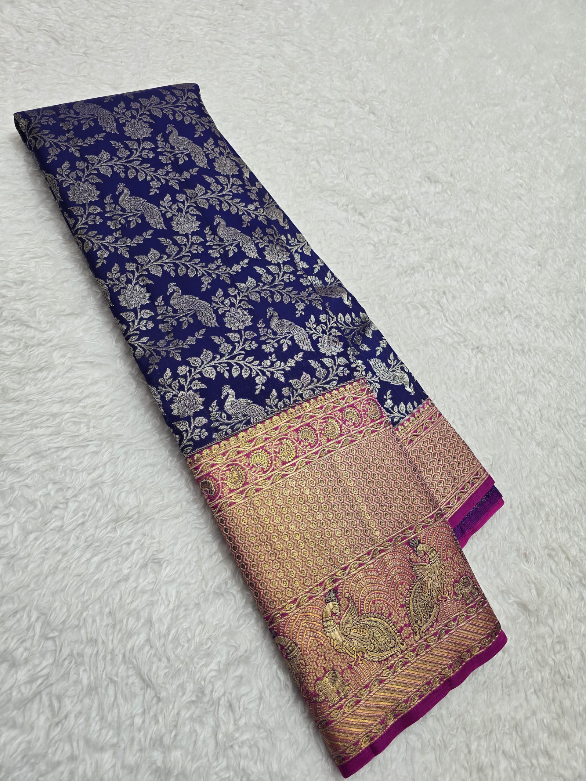 Handloom Navy Blue Silk Saree — view 2
