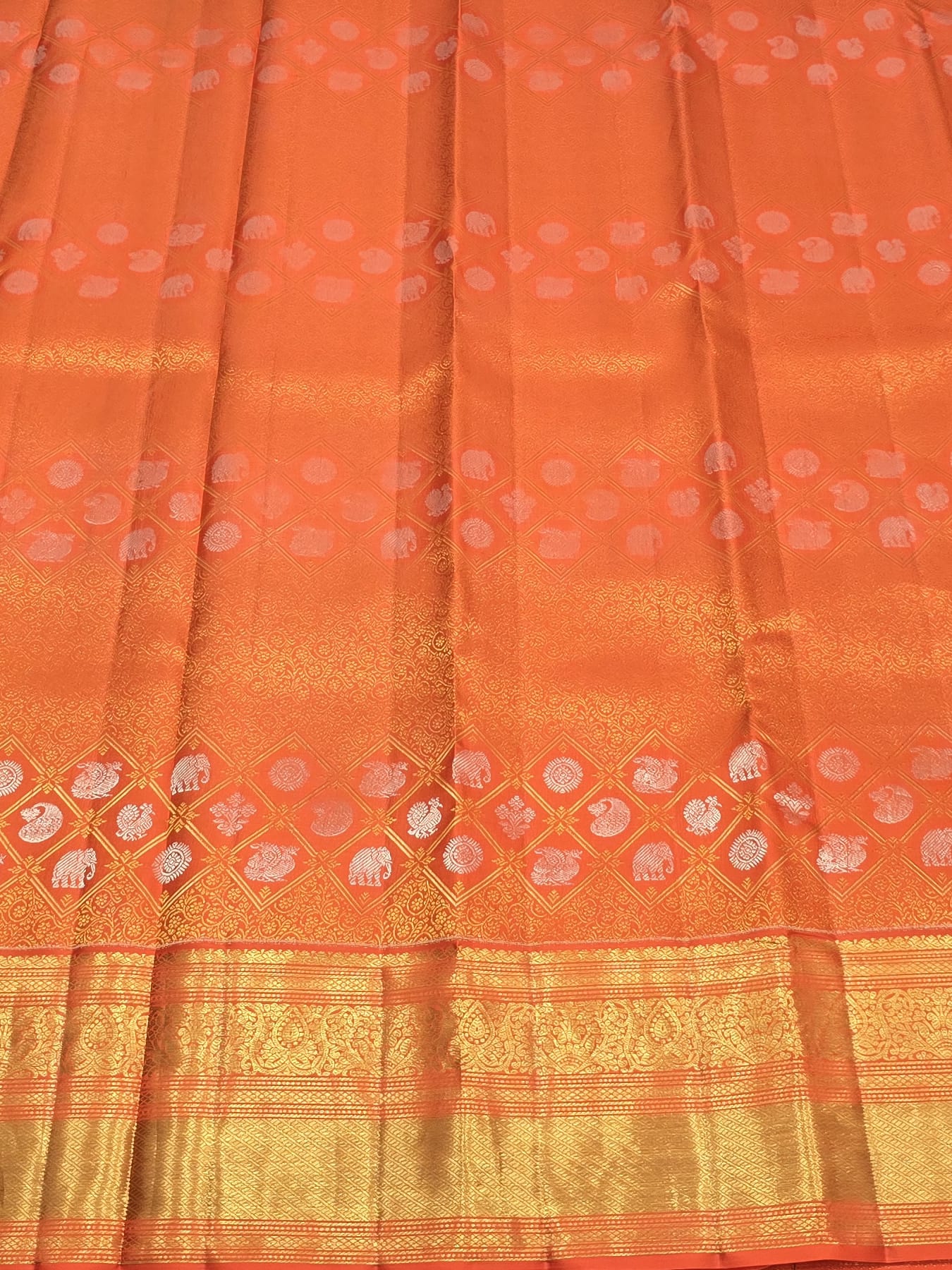 Handloom Orange Silk Saree — view 4