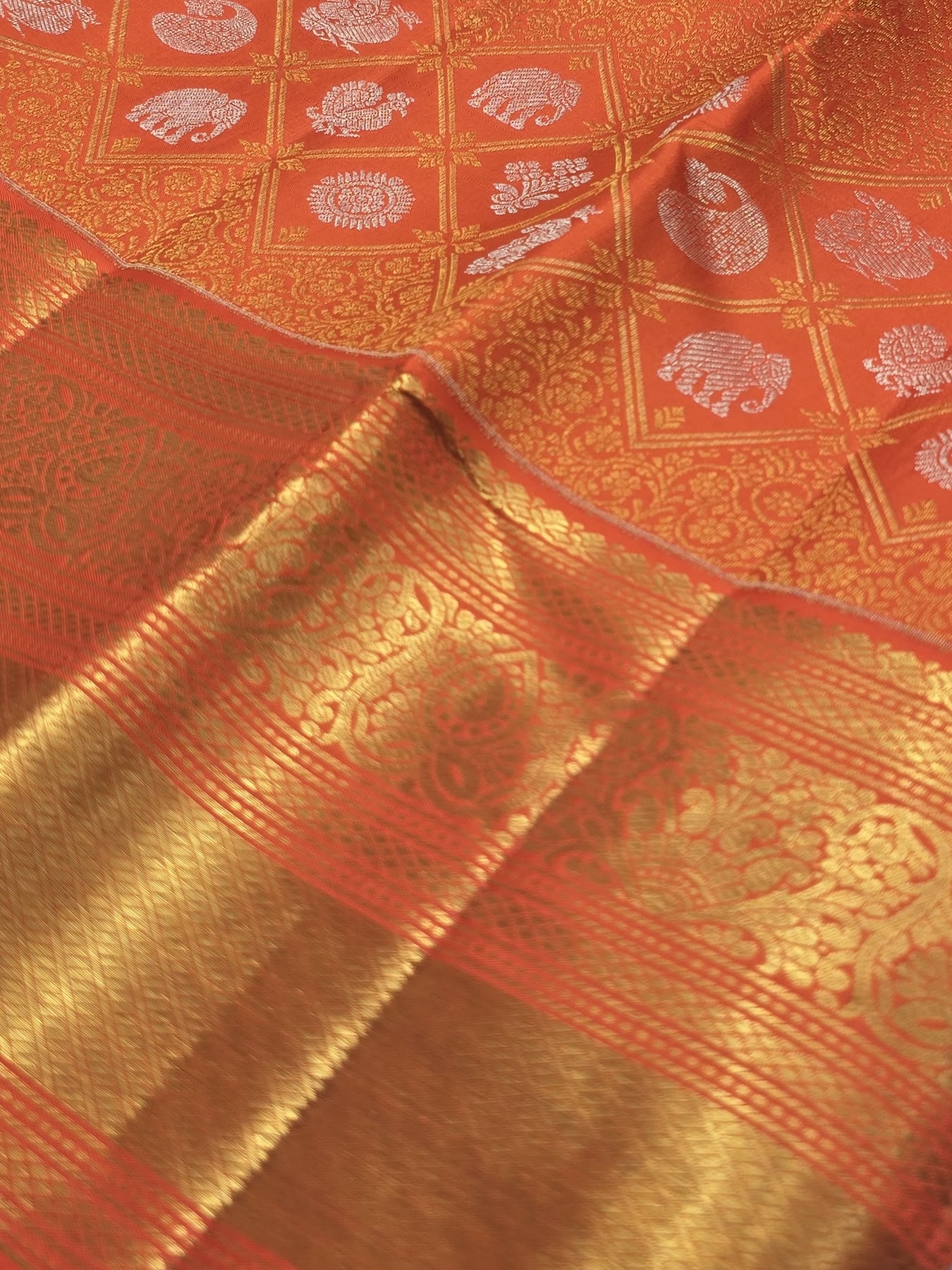 Handloom Orange Silk Saree — view 3