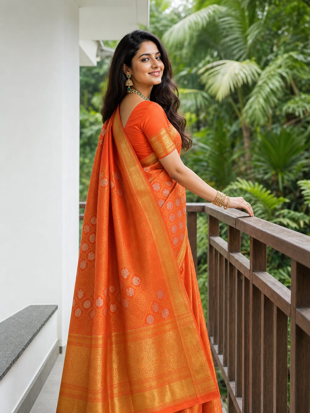 Handloom Orange Silk Saree