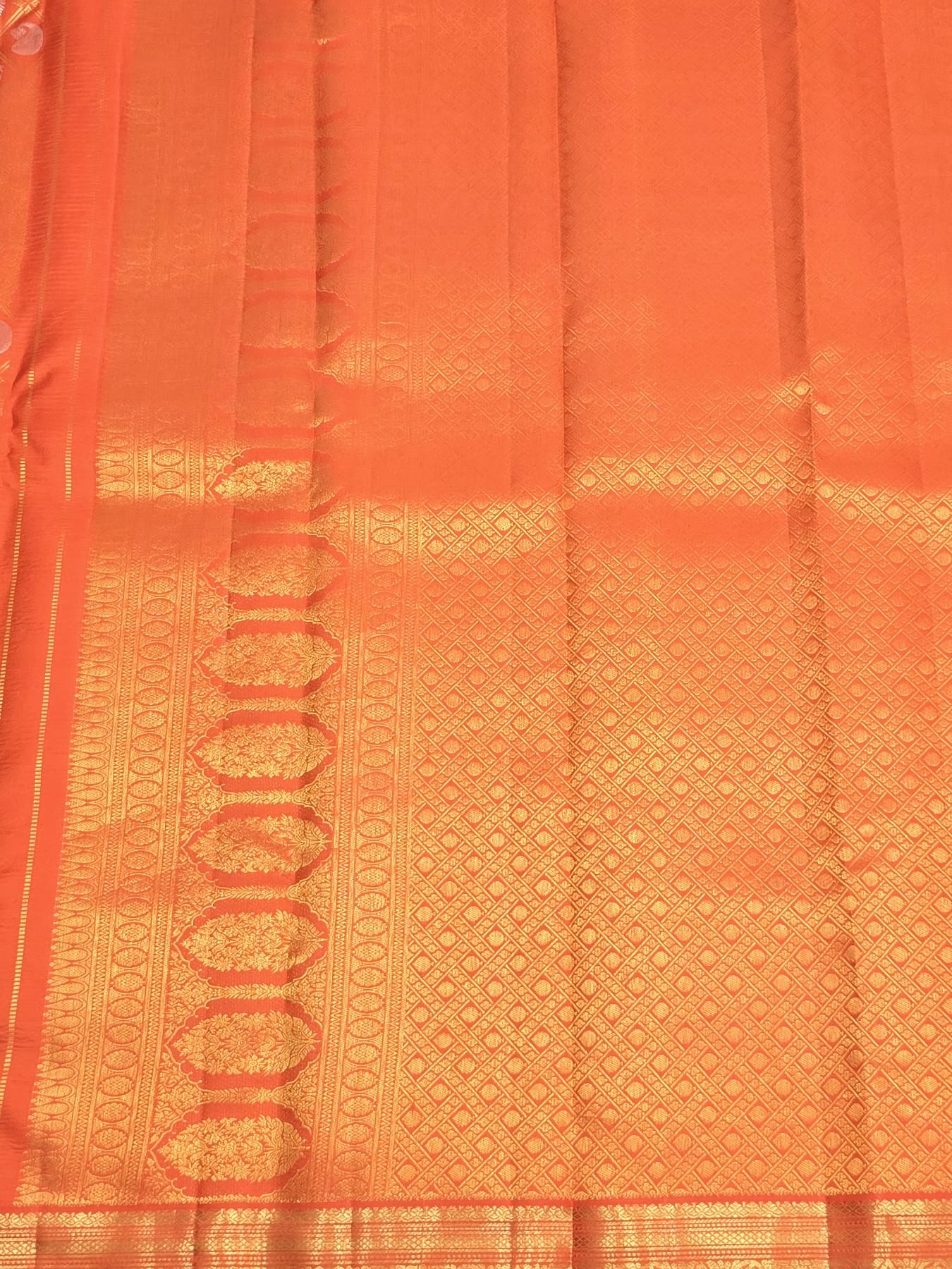 Handloom Orange Silk Saree — view 5