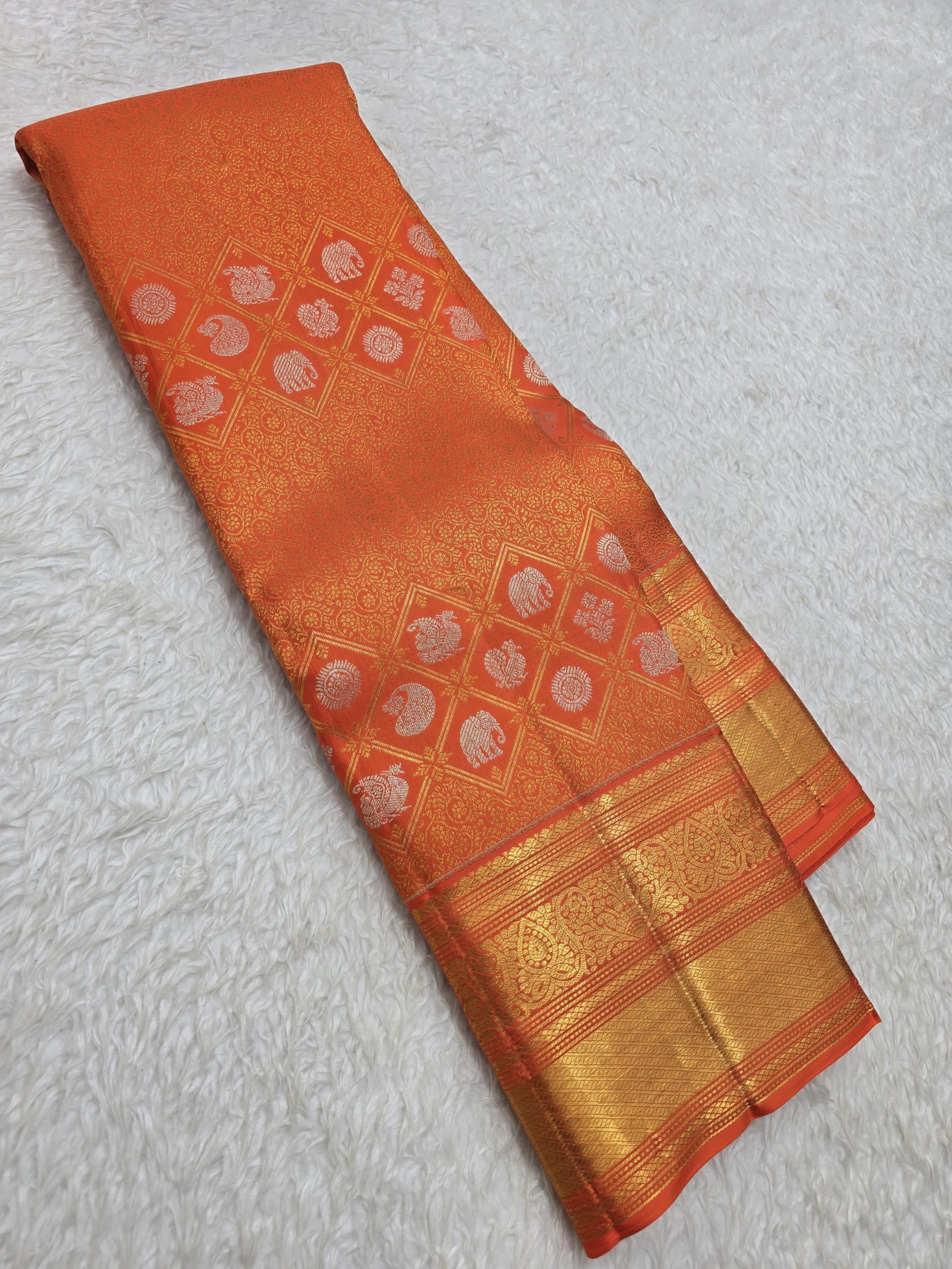 Handloom Orange Silk Saree — view 2